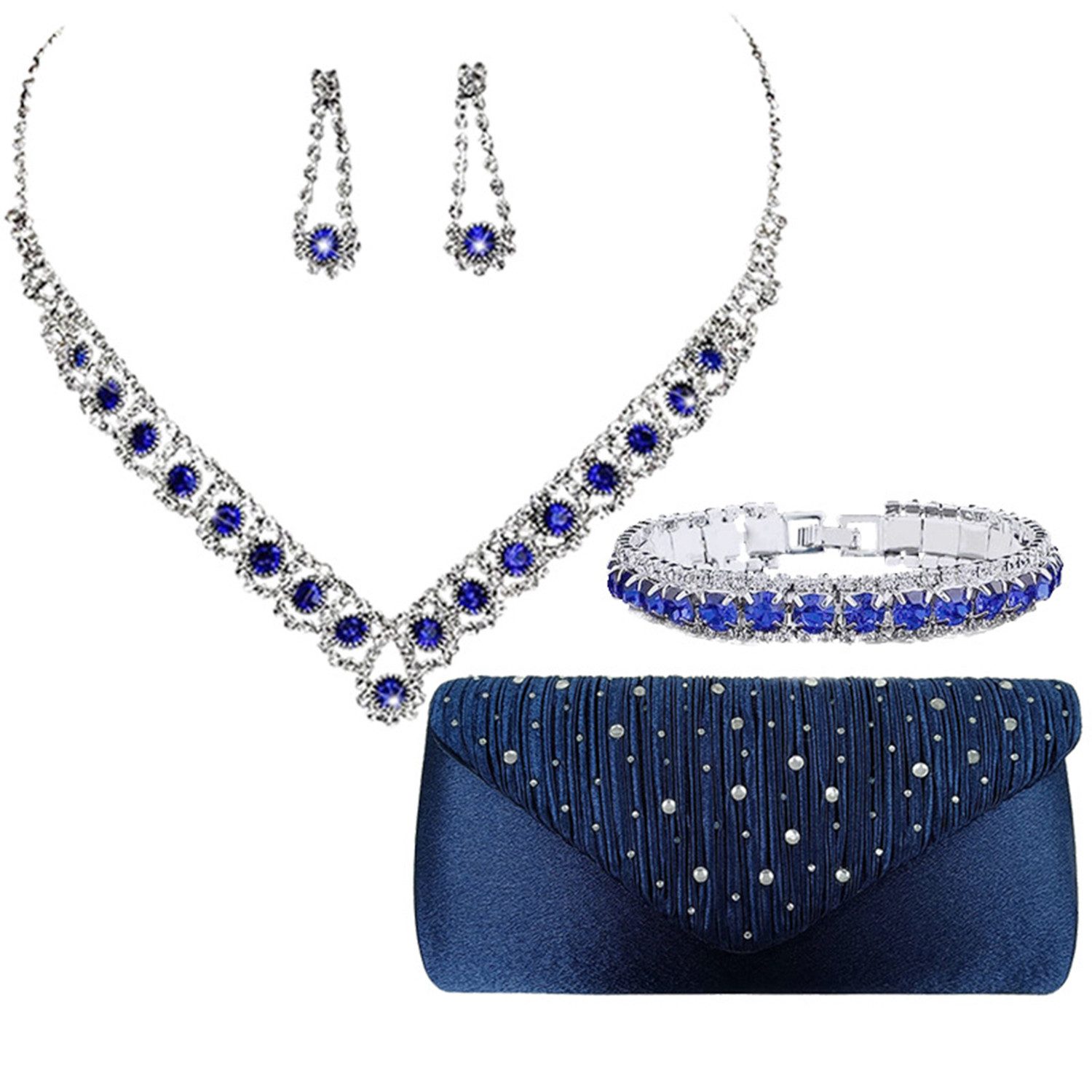 Schmuckset Damen Glitzer Clutch Strass Abendtasche Brautschmuck Set Geldbörse