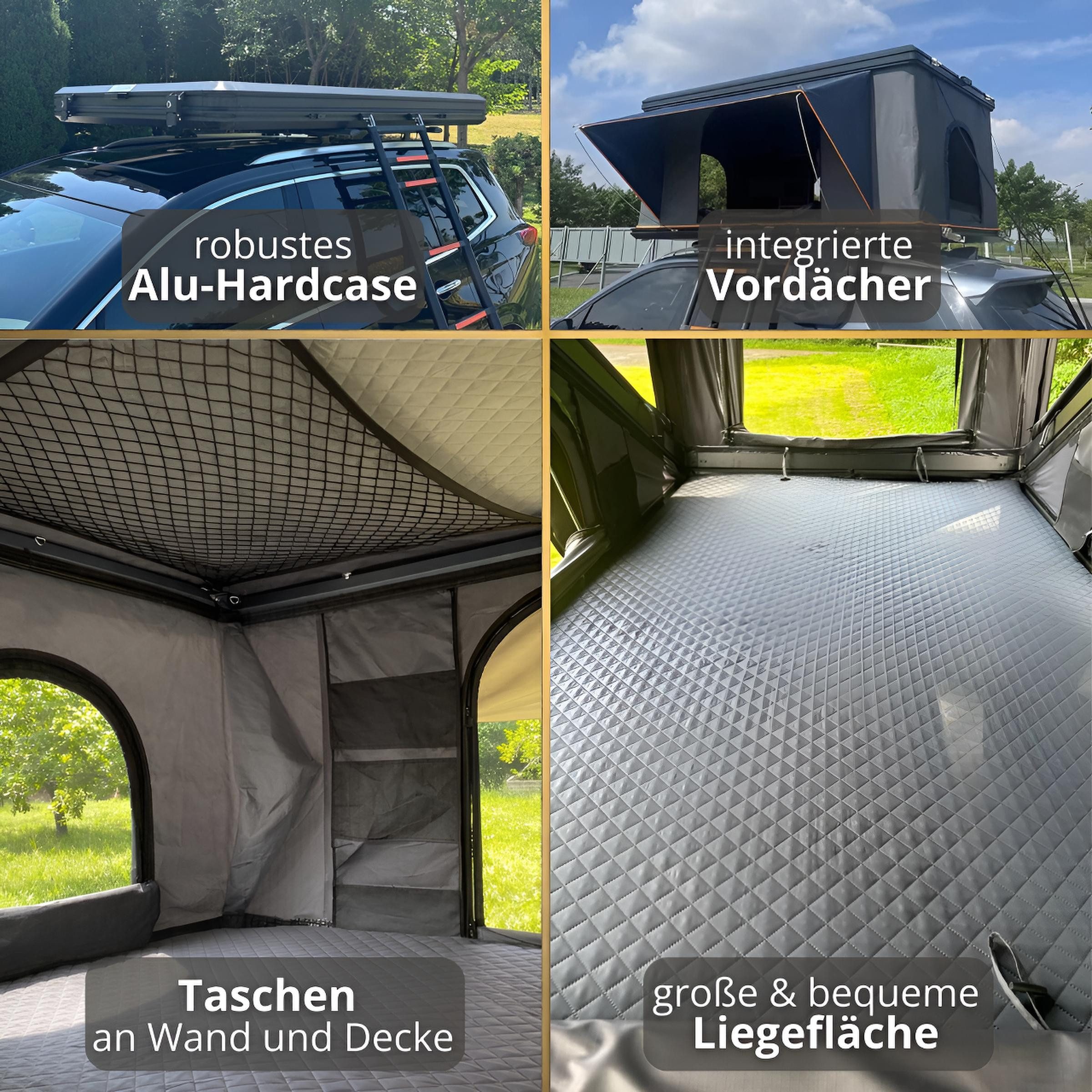TZIpower Dachzelt Autodachzelt Auto Dach Zelt Vordach Schwarz/Grau Hardcase Aluminium, Personen: 2 (1 tlg)