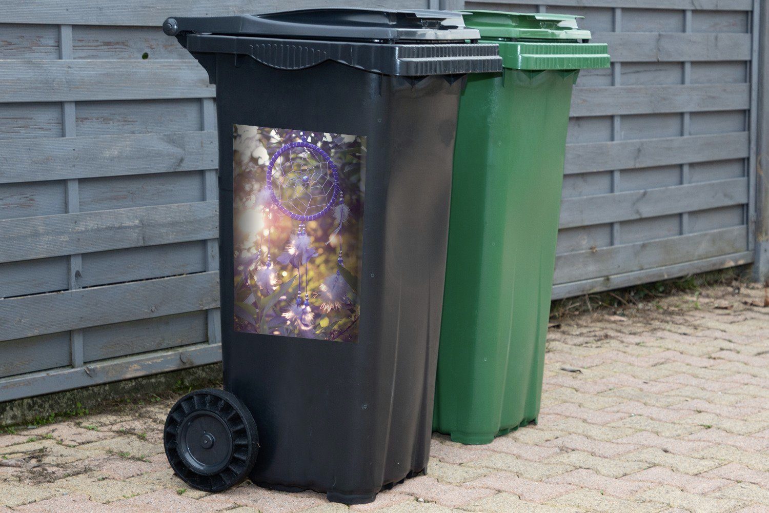 St), Baum Mülleimer-aufkleber, Abfalbehälter in Traumfänger Sticker, (1 Mülltonne, Wandsticker Container, Ein lila einem MuchoWow