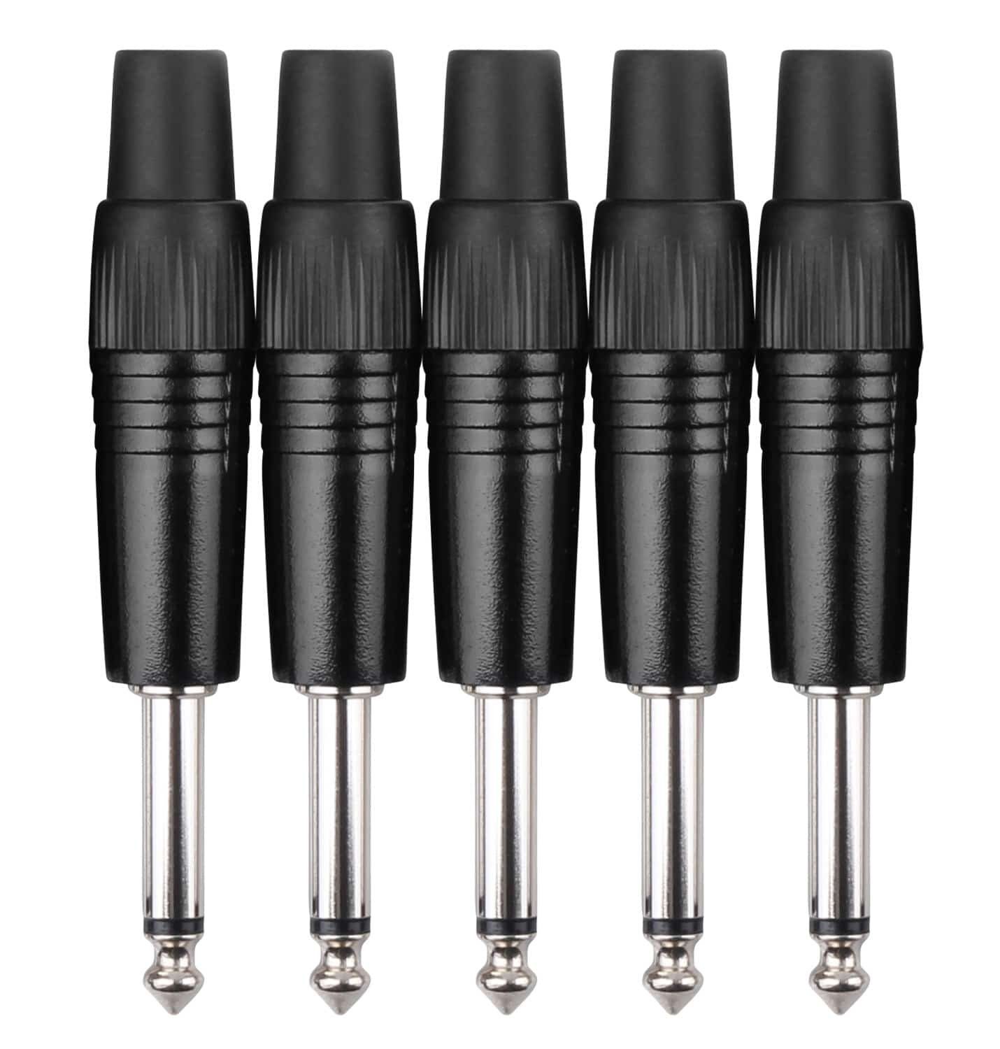 Pronomic Затыкатьset 6,3mm Klinke 5 Stück Audio-Adapter 6,3 mm Джек штекер mono, Hochwertige Spannzangen-Zugentlastung