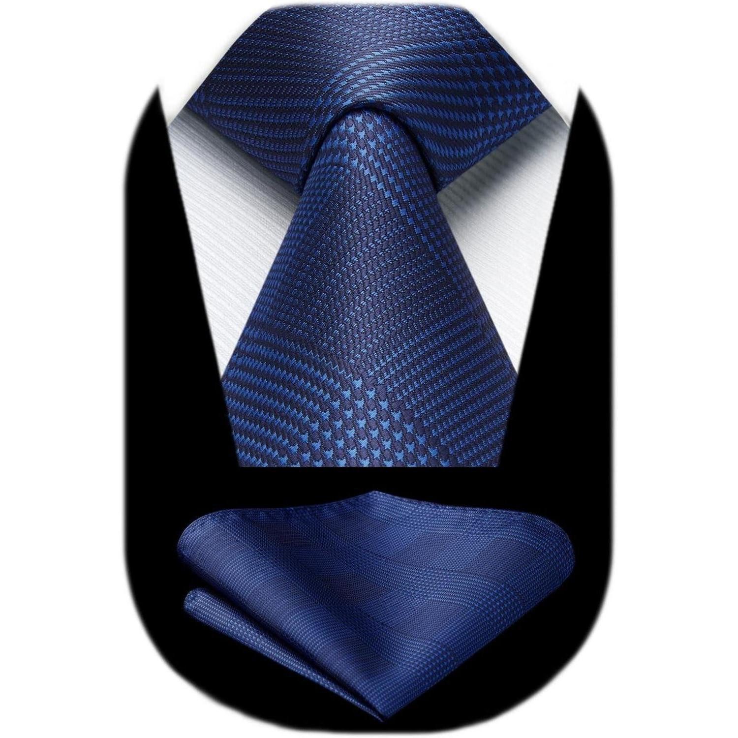 Krawatte Krawatte Herren Hochzeit Einstecktuch Hahnentritt Set Blau Marineblau