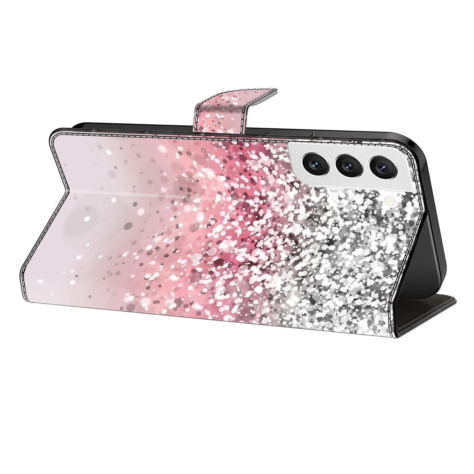 CLM-Tech Handytasche für Samsung Galaxy A16 / A17 5G Hülle aus PU-Leder Klapphülle (silber und rosa, Handyhülle mit Standfunktion - Wallet Flip Case inklusive Kartenfächer), Cover mit Magnetverschluss