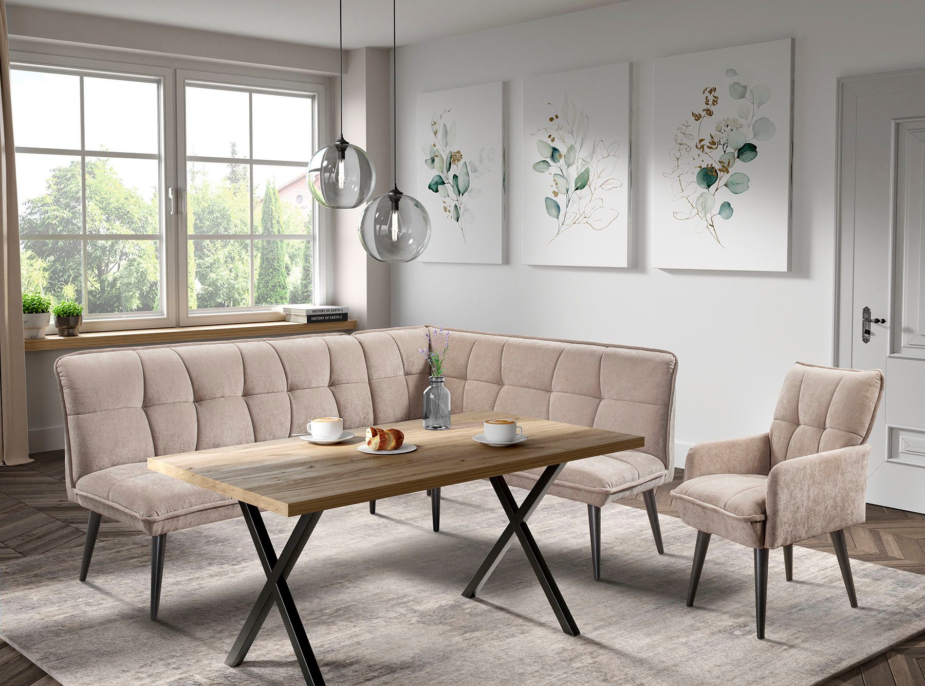 exxpo - sofa fashion Eckbank Mocca Essbank, Sitzbank, hoher Sitzkomfort, bequem und elegant, hochwertige Detailverarbeitung