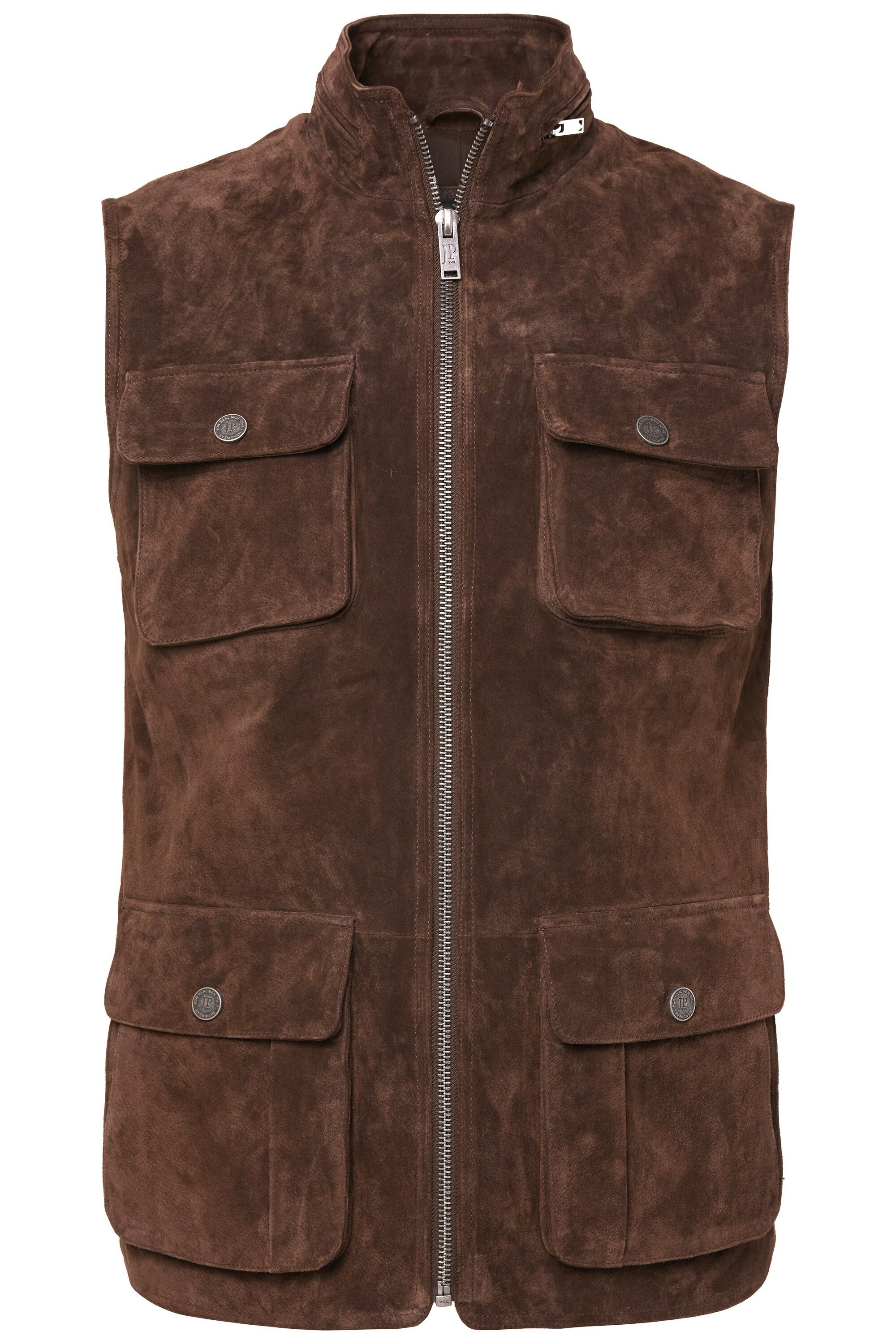 JP1880 Steppweste Lederweste Leder kerniges Pig-Split Veloursleder