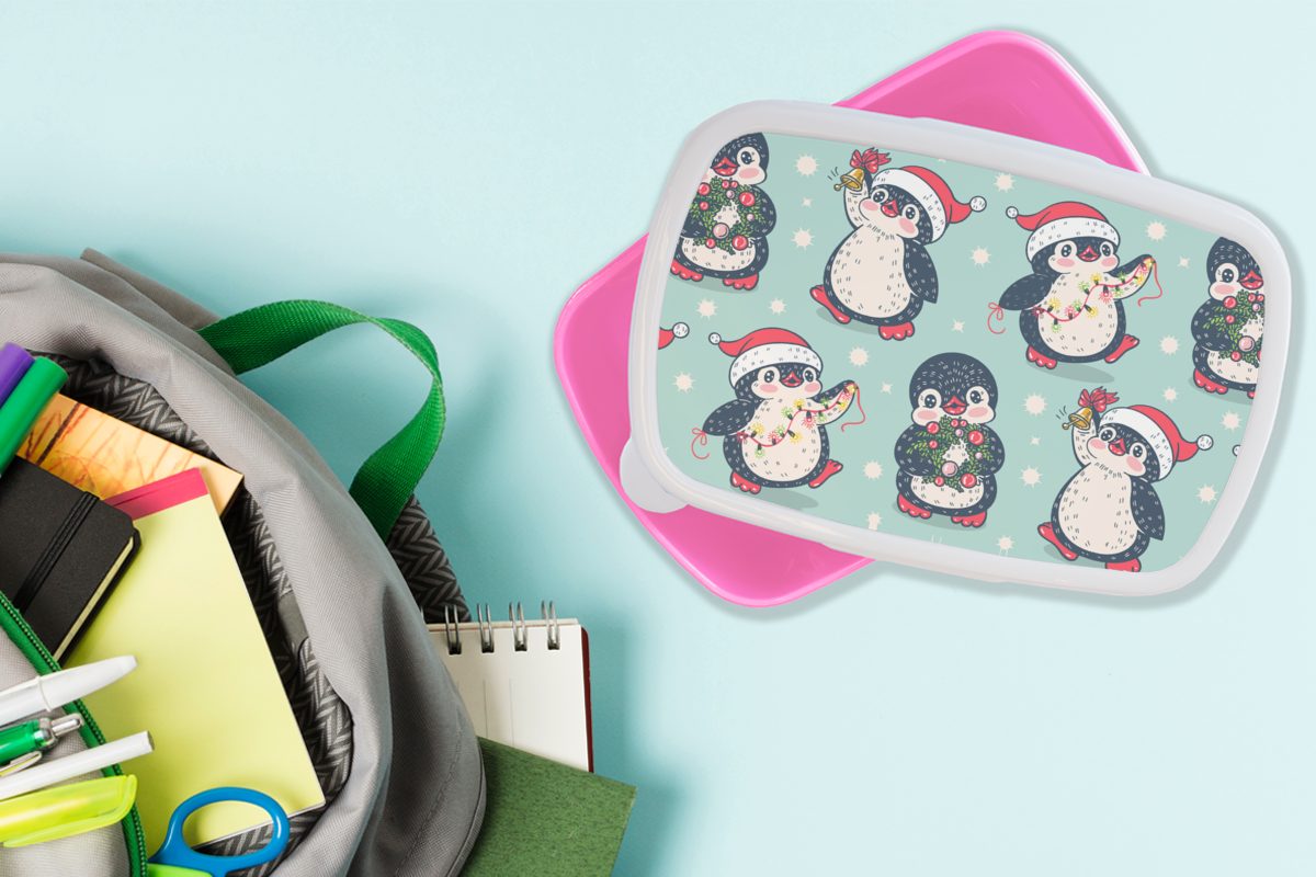 Kunststoff, - Weihnachtskranz Lichterkette für Kinder, Snackbox, Brotdose Lunchbox Brotbox Mädchen, Kunststoff rosa MuchoWow Pinguin - (2-tlg), Erwachsene, - Schnittmuster,