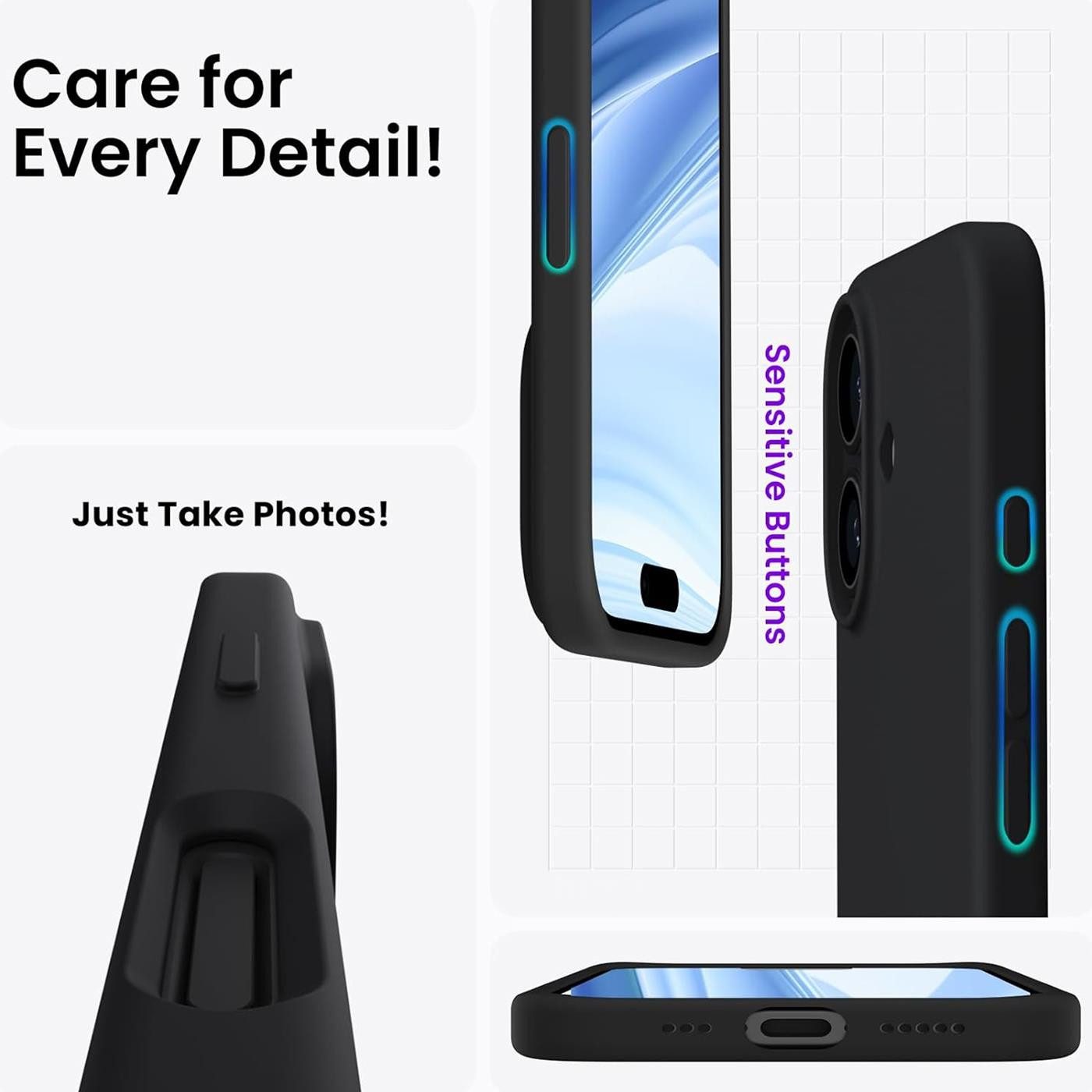 CoolGadget Handyhülle Silikon Case für das Apple iPhone 16 Slim TPU Cover 6,1 Zoll, Weiche Schutz Hülle mit Innen Fleece aus Stoff Handy Tasche – Bild 5 von 5