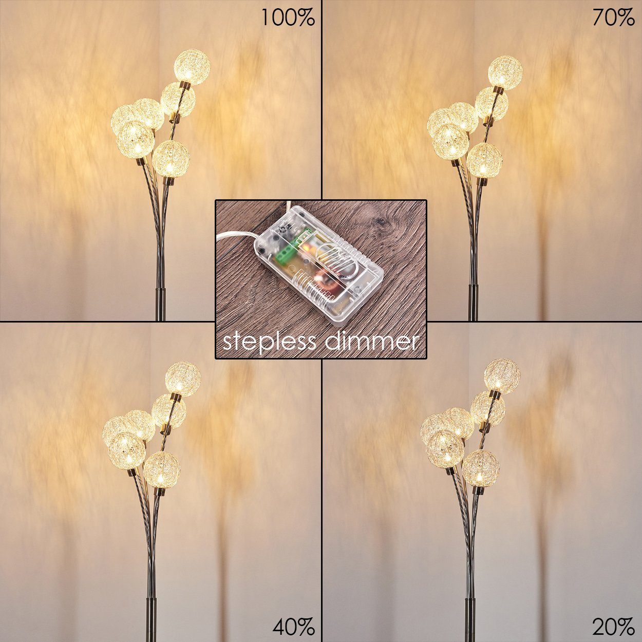 hofstein Stehlampe »Lerici« stufenlos dimmbar, Nickel-matt/Silberfarben, ohne Leuchtmittel, Stehleuchte, mit 6 Drahtkugeln, 6xG9,mit Fußschalter am Kabel – Bild 3 von 5