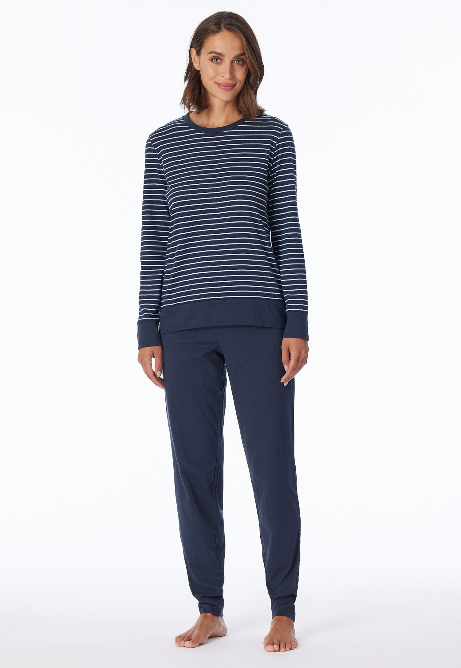 uncover by SCHIESSER Schlafanzug Uncover Nightwear (2 tlg) Rundhalsausschnitt, Pure Cotton, Streifen, Single Jersey, Langarm