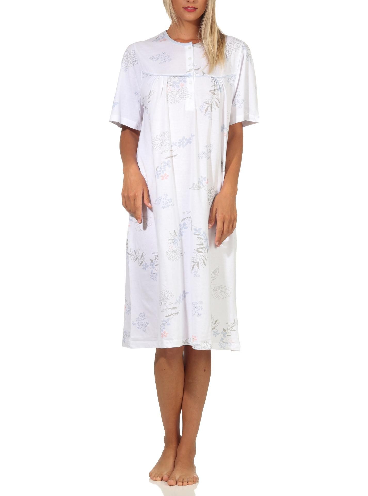 Normann Nachthemd Damen Nachthemd kurzarm klassische Design mit Knopfleiste am Hals