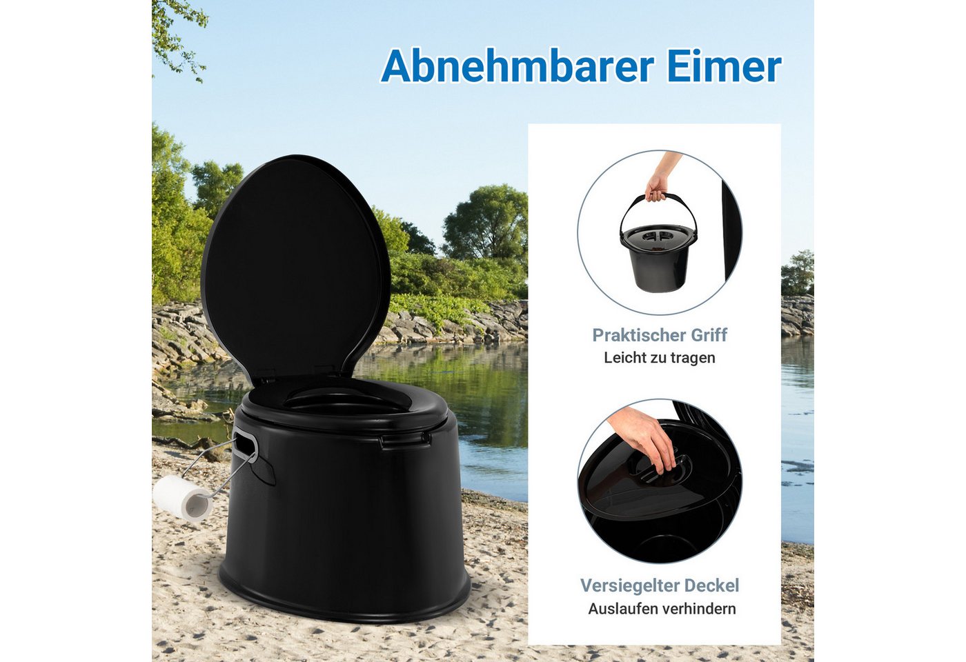 Thumbnail - COSTWAY Campingtoilette, tragbar, mit abnehmbarem Eimer, Papierhalter