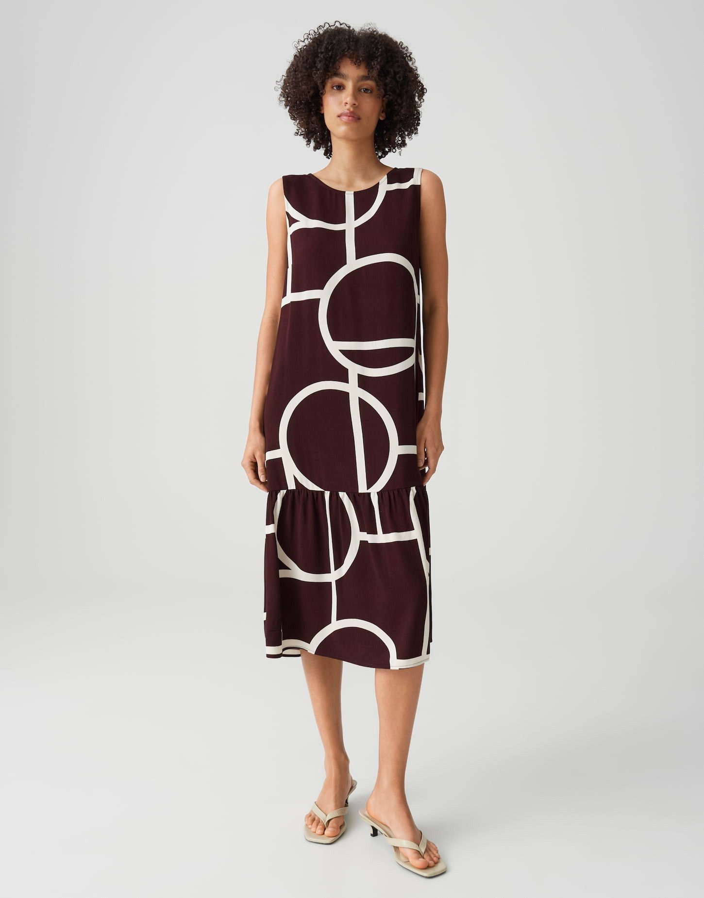 OPUS Midikleid mit grafischem Muster Volants sorgen für feminine Bewegung