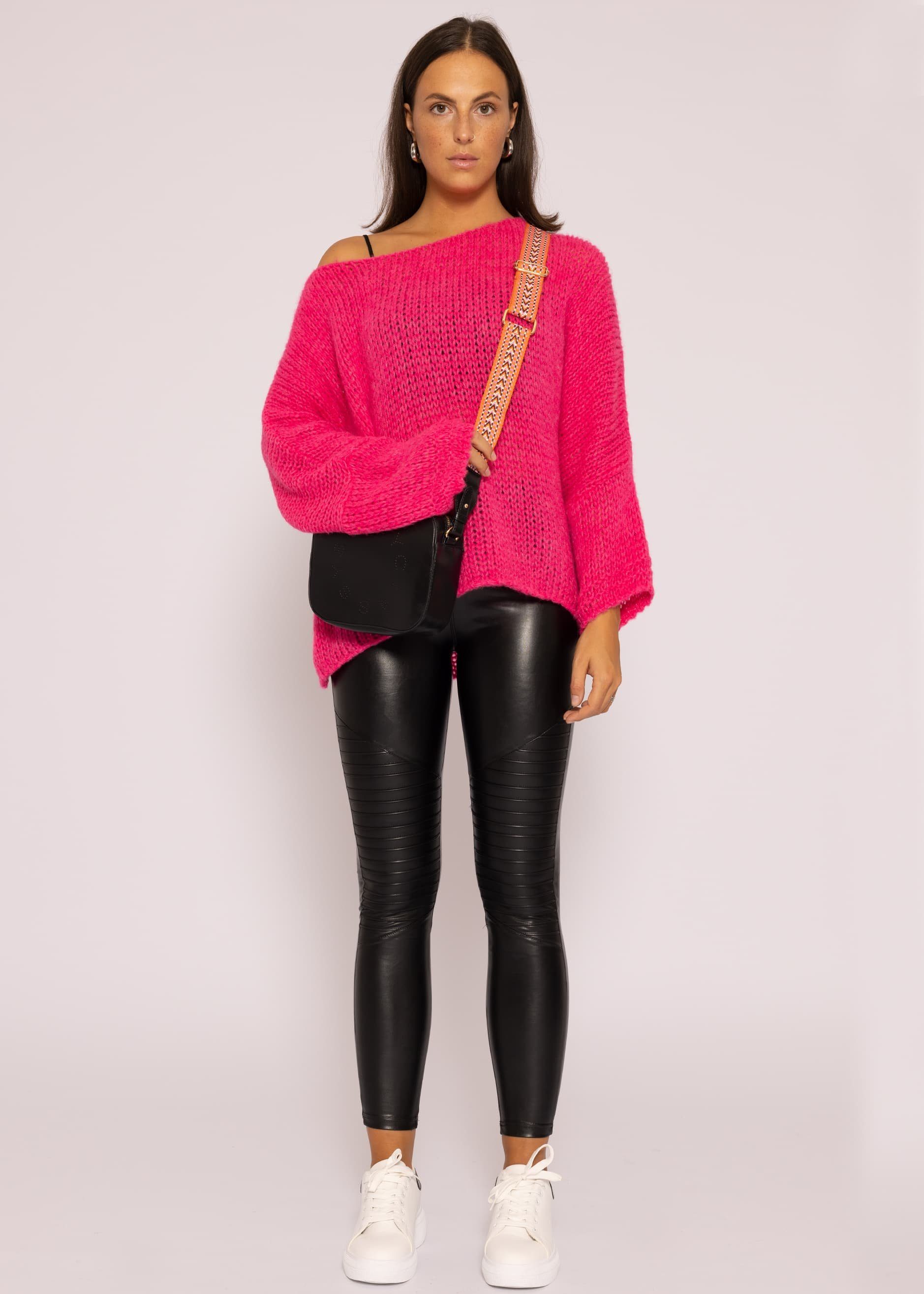 Strickpullover aus Italy lang Damen mit weichem Lässiger Strickpullover SASSYCLASSY in Made Grobstrick Pink Oversize Rundhals-Ausschnitt, Pullover