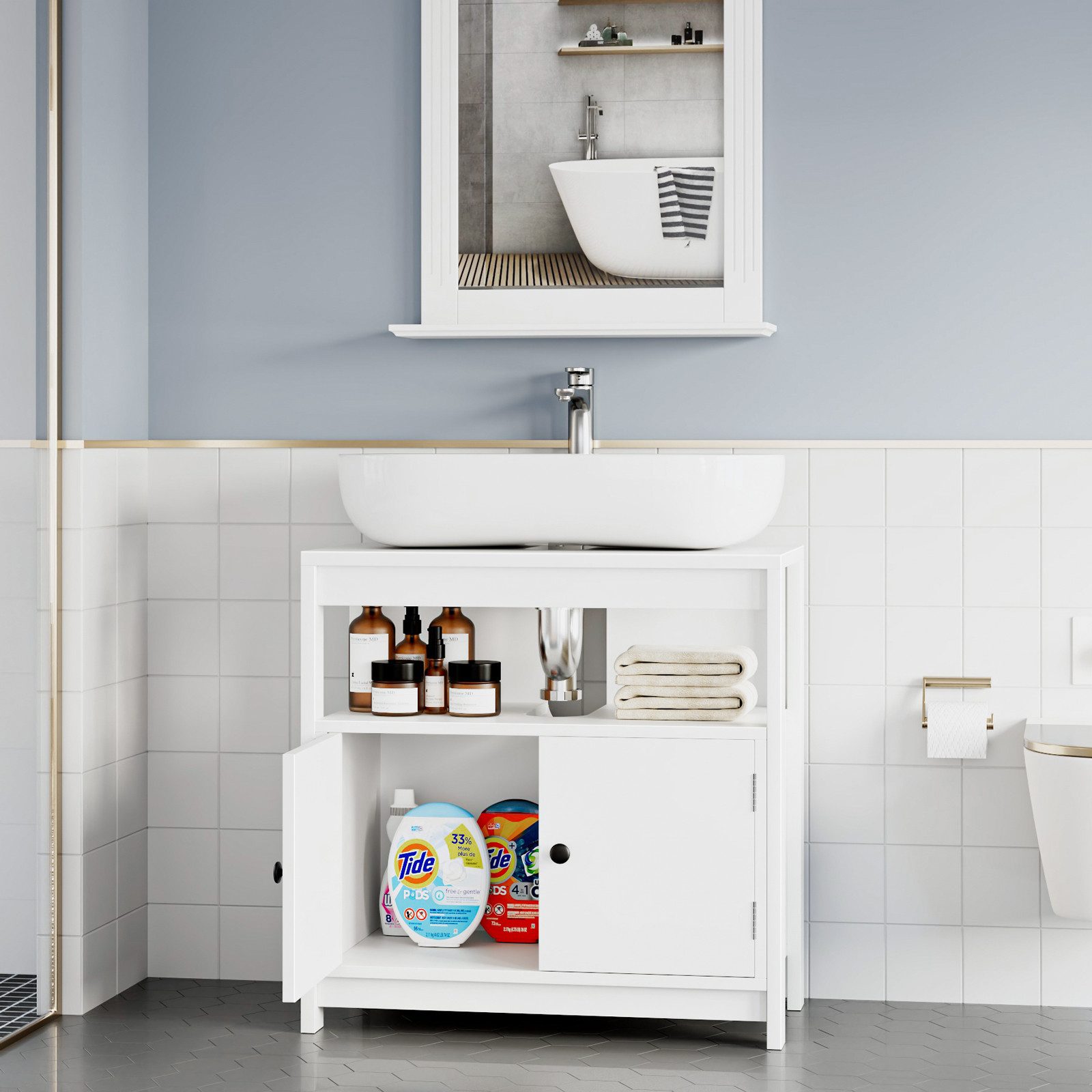 Homfa Waschbeckenunterschrank Badezimmer Unterschrank mit 2 Türen und offen günstig online kaufen