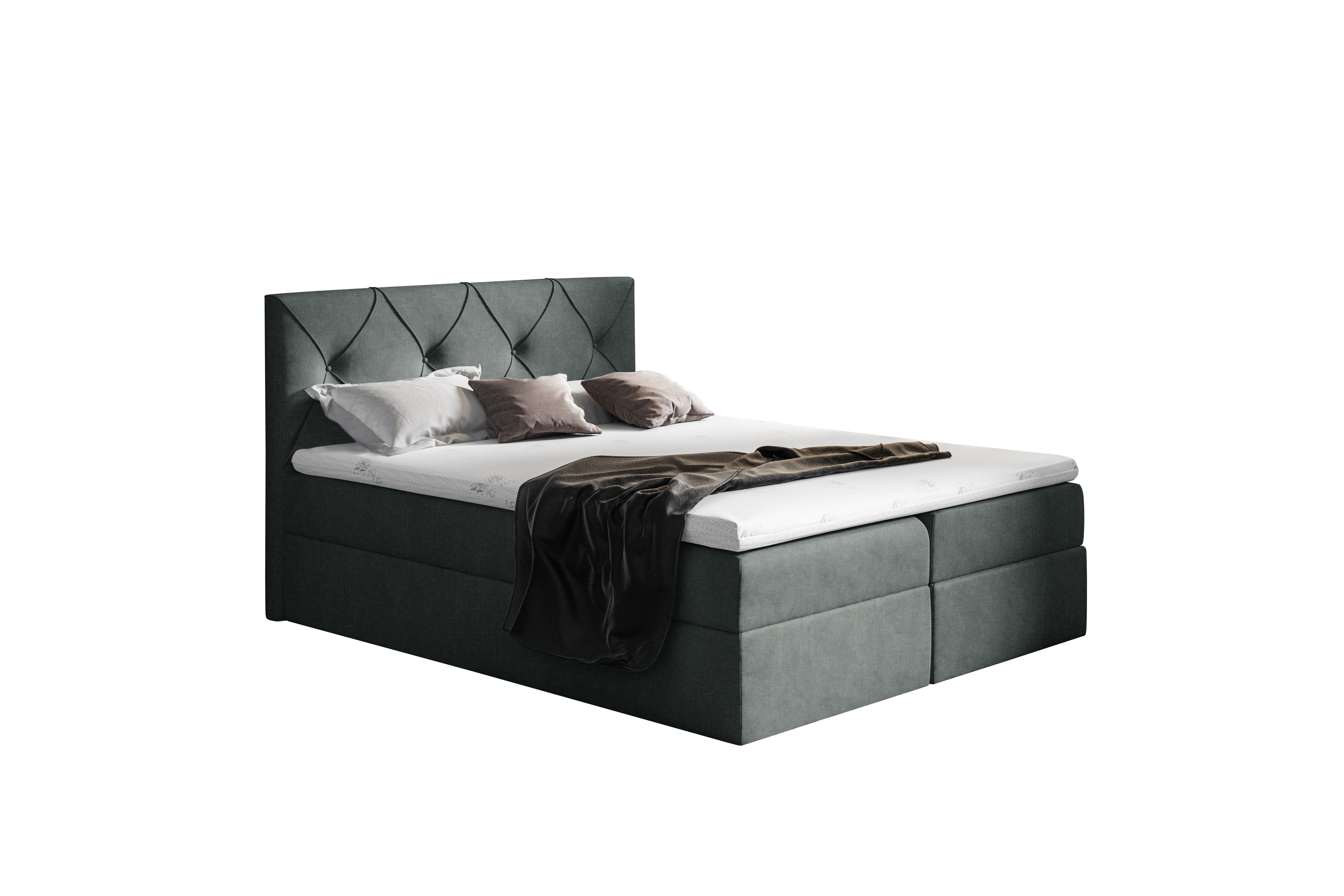 99rooms Boxspringbett Arian (Schlafzimmerbett, Bett), mit Bonellfederkern Matratze, Topper, Bettkasten, Kopfteil gepolstert