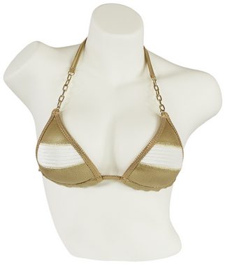 Miss Beach Triangel-Bikini-Top wattiert, Glanz-Optik Gold/Weiß, Vorgeformtes Bikini-Oberteil