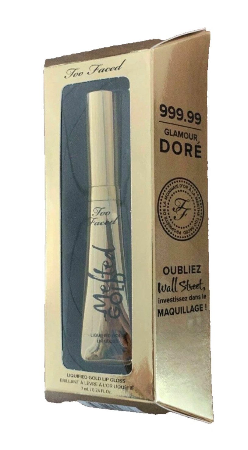 Too Faced Lipgloss Melted Gold Glitzer Lippenstift Lippenöl, Hochwertige Präsentationsverpackung in Goldoptik