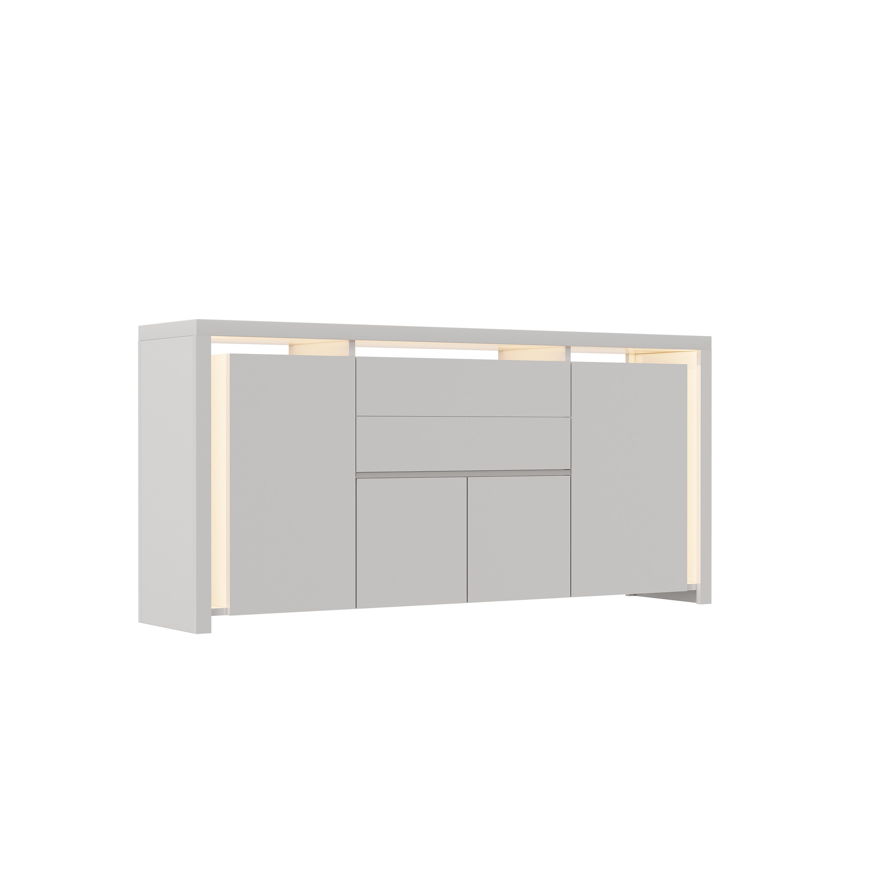 Furnishings Home Sideboard Mehrzweckschrank LED Hochglanz Buffetschrank, Breite 160 cm (1 St., Beistellschrank mit 4 Fächern und 2 Schubladen), Hochglanz mit LED inkl. Push-to-open-Funktion