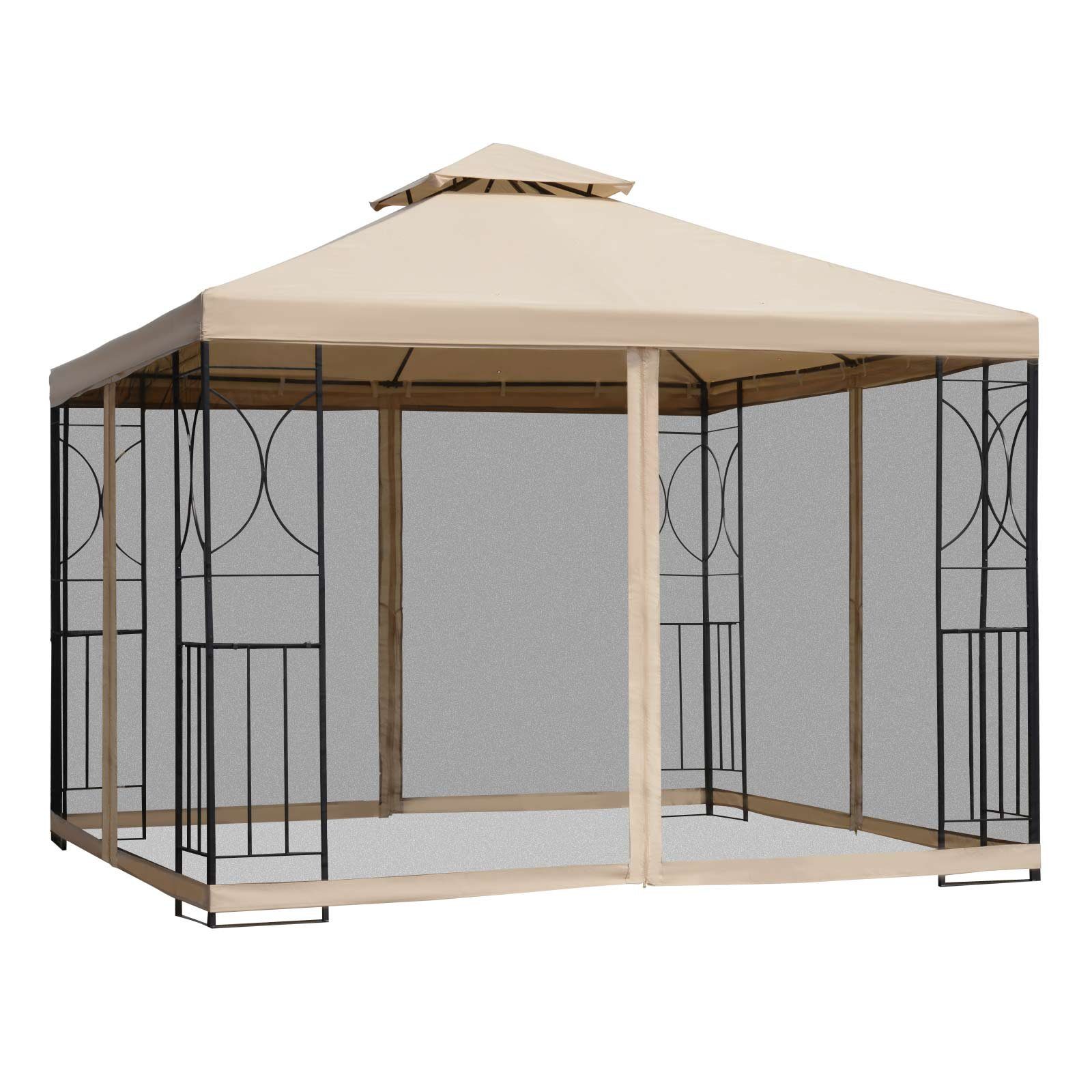 Pavillon Partyzelt wetterfest Zelt mit 4 Ablagen Metall + Polyester
