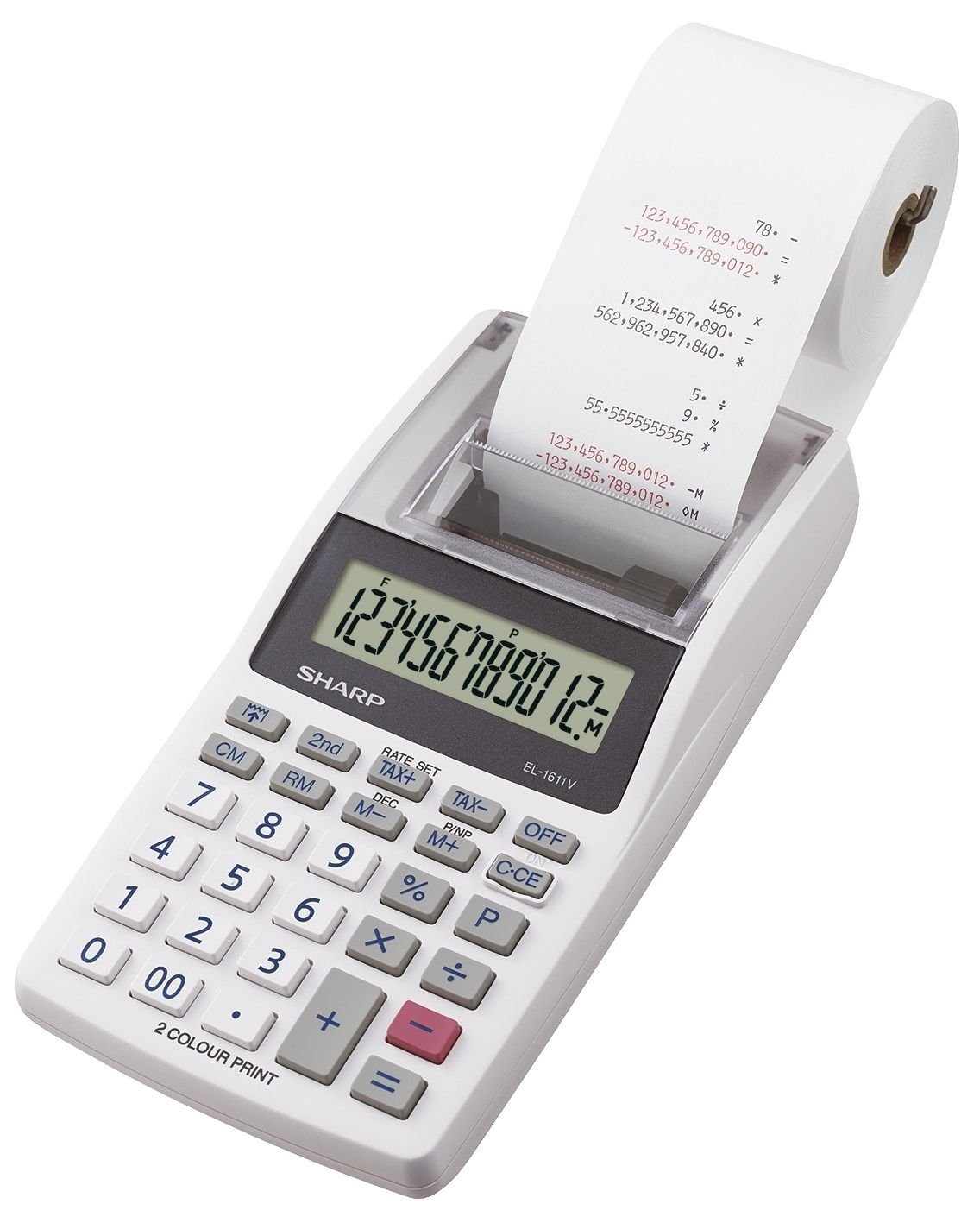 Sharp Taschenrechner Tischrechner EL-1611V - 12-stellig, druckend, 96 x 40 x 191 mm, weiß | Taschenrechner
