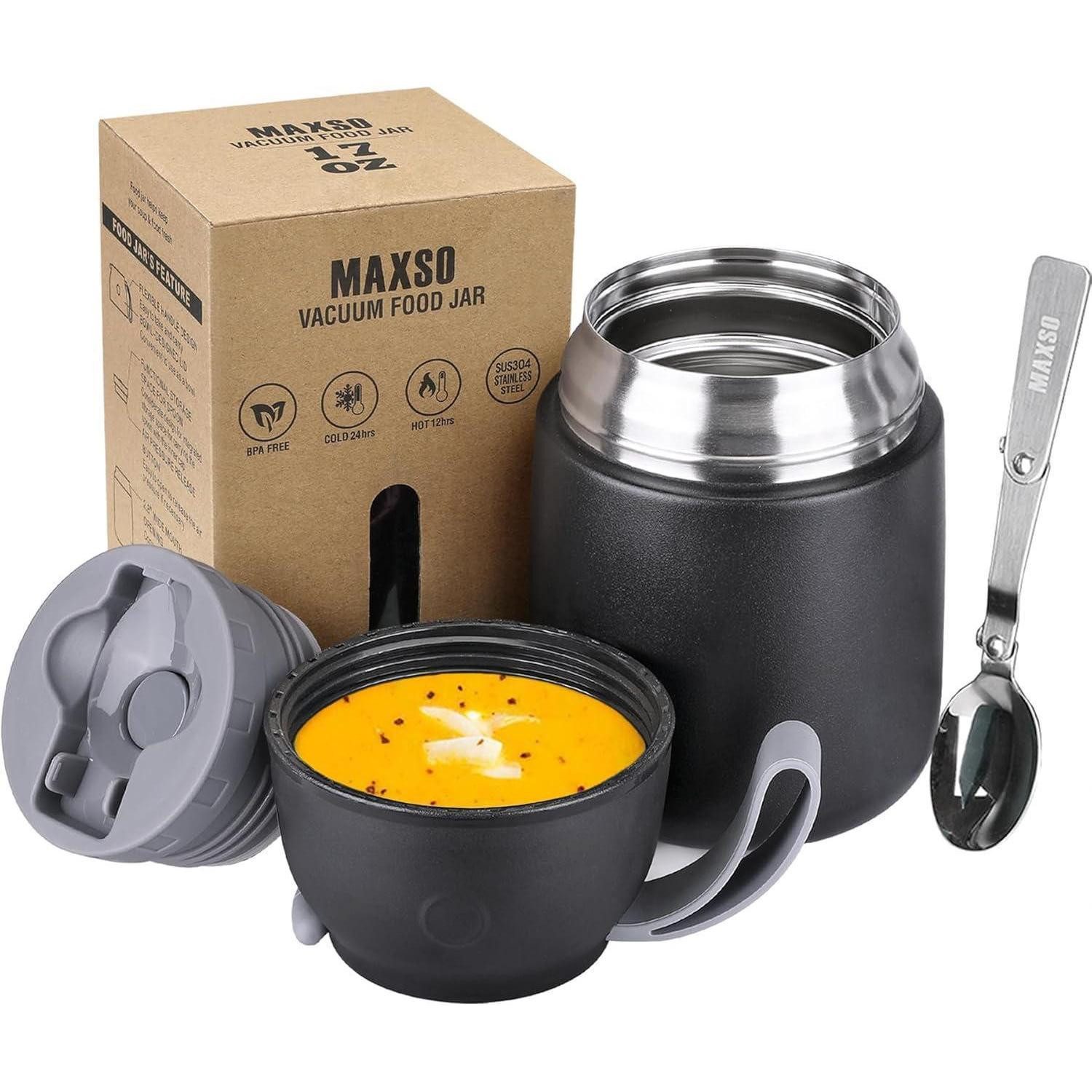 LuxusKollektion Thermobehälter Thermobehälter Edelstahl Kinder Suppe Löffel Essen Schwarz 500 ml