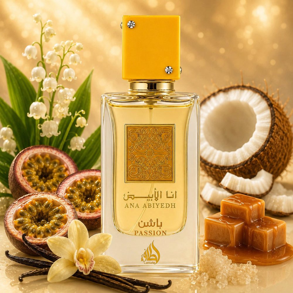 Lattafa Duft-Set Ana Abiyedh PASSION EDP 60ml Fruchtig + Parfümzerstäuber (leer) Set