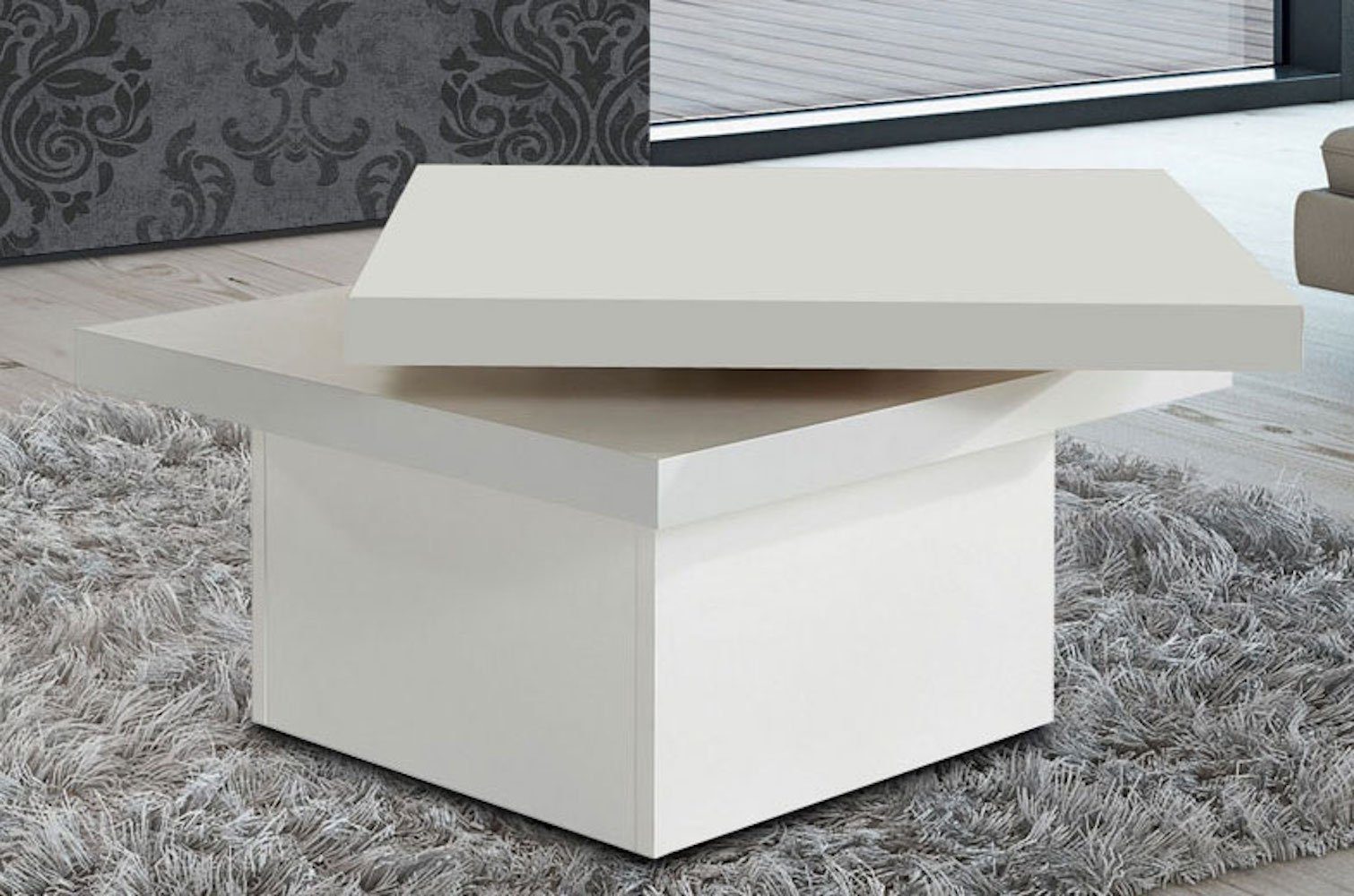 Feldmann-Wohnen Couchtisch, 67x67cm Tischplatte drehbar weiß