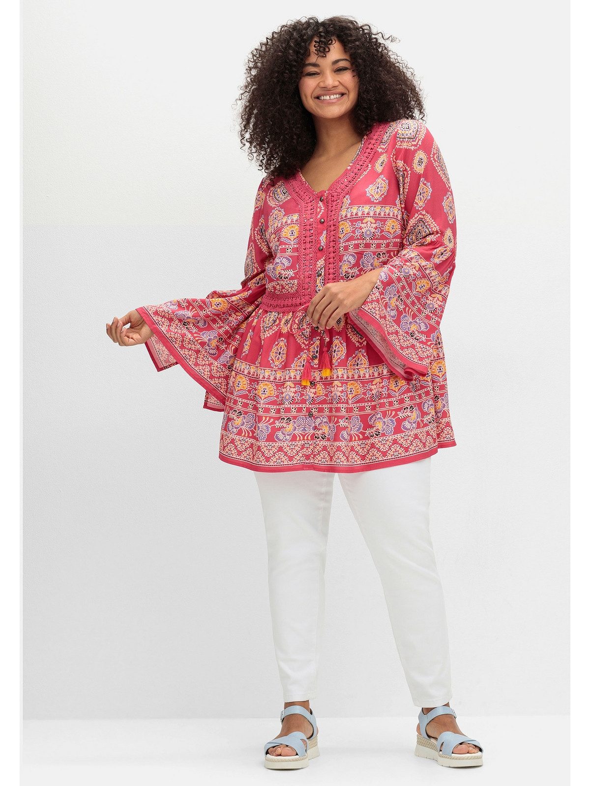 sheego by Joe Browns Longbluse Große Größen im Ethno-Stil, mit Crochet-Spitze