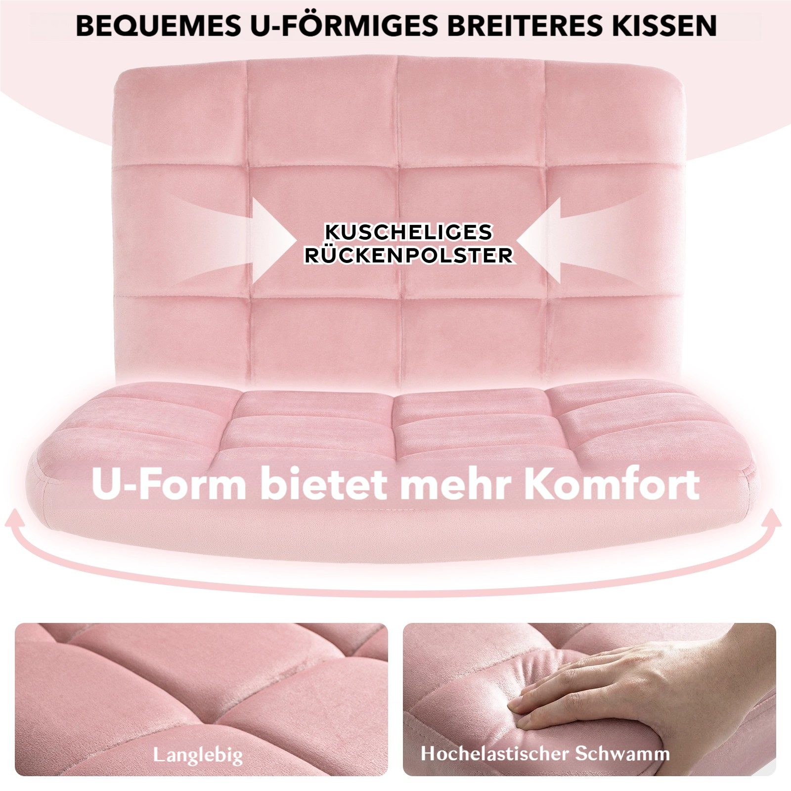 TLGREEN Drehstuhl Drehbürostuhl aus Samt mit Rollen,ohne Armlehnen (360° drehbar, höhenverstellbar), Sitzkissen aus 10 cm hochelastischem Schaum, belastbar bis  – Bild 5 von 5