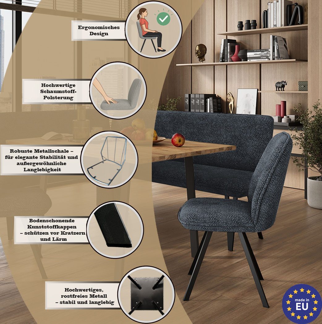 Home affaire Esszimmerstuhl Mily Essstuhl, Wohnstuhl, Polsterstuhl, 4-Fußstuhl (Set, 2 St), mit schwarz pulverbeschichteten Metallbeinen, gepolstert, modern