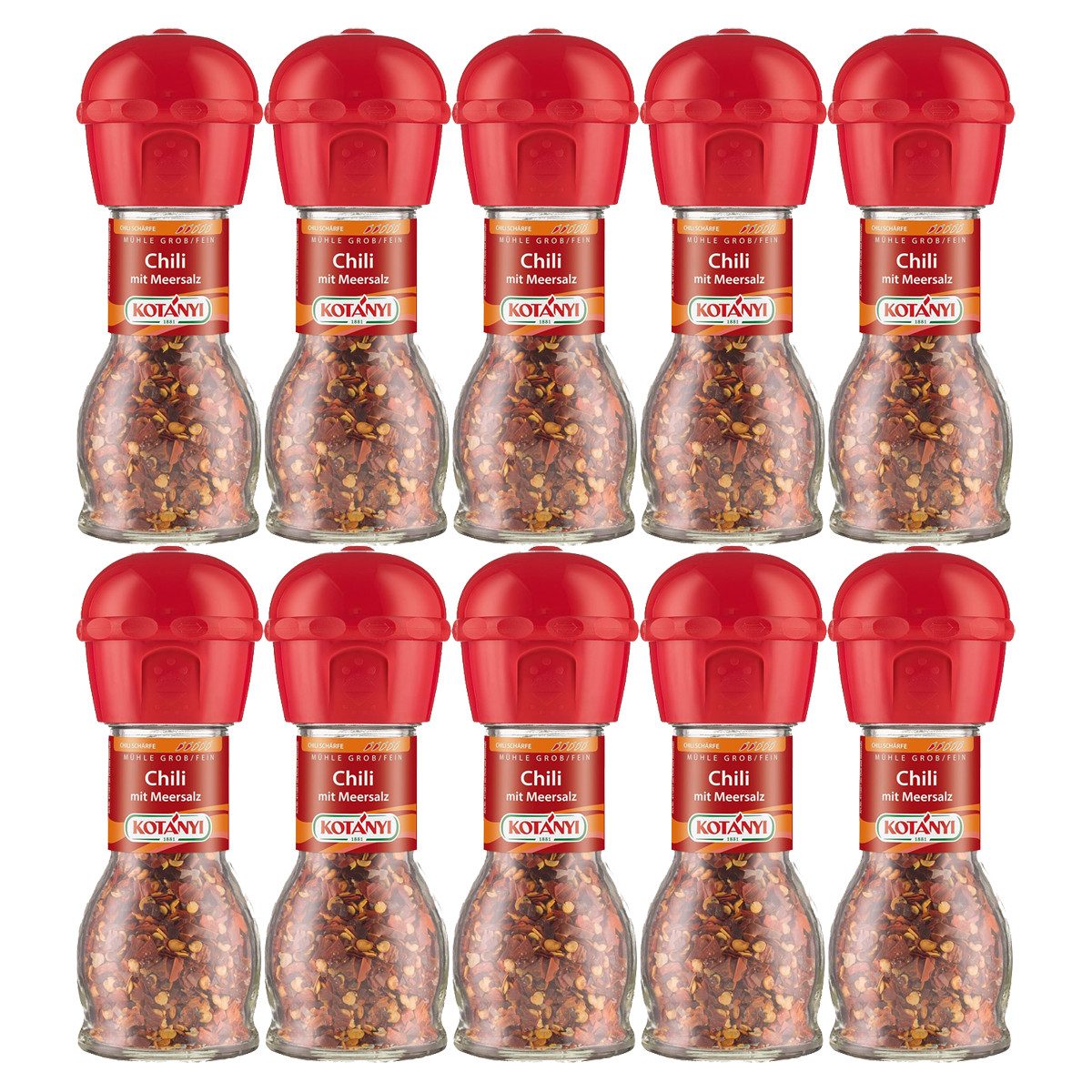 KOTANYI Gewürz, Kotanyi Chili mit Meersalz jodiert Achtung feurig scharf 35g 10er Pack