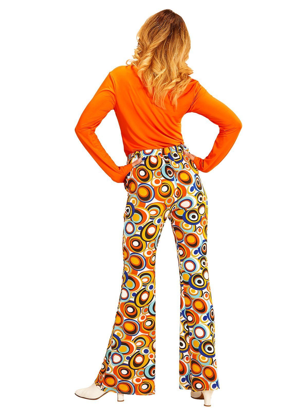 Widdmann Hippie-Kostüm 70er Damenhose Bubbles - Hippie Faschingskostüm, Für Schlager- und Mottopartys: bunte Schlaghose für Frauen im Stil d
