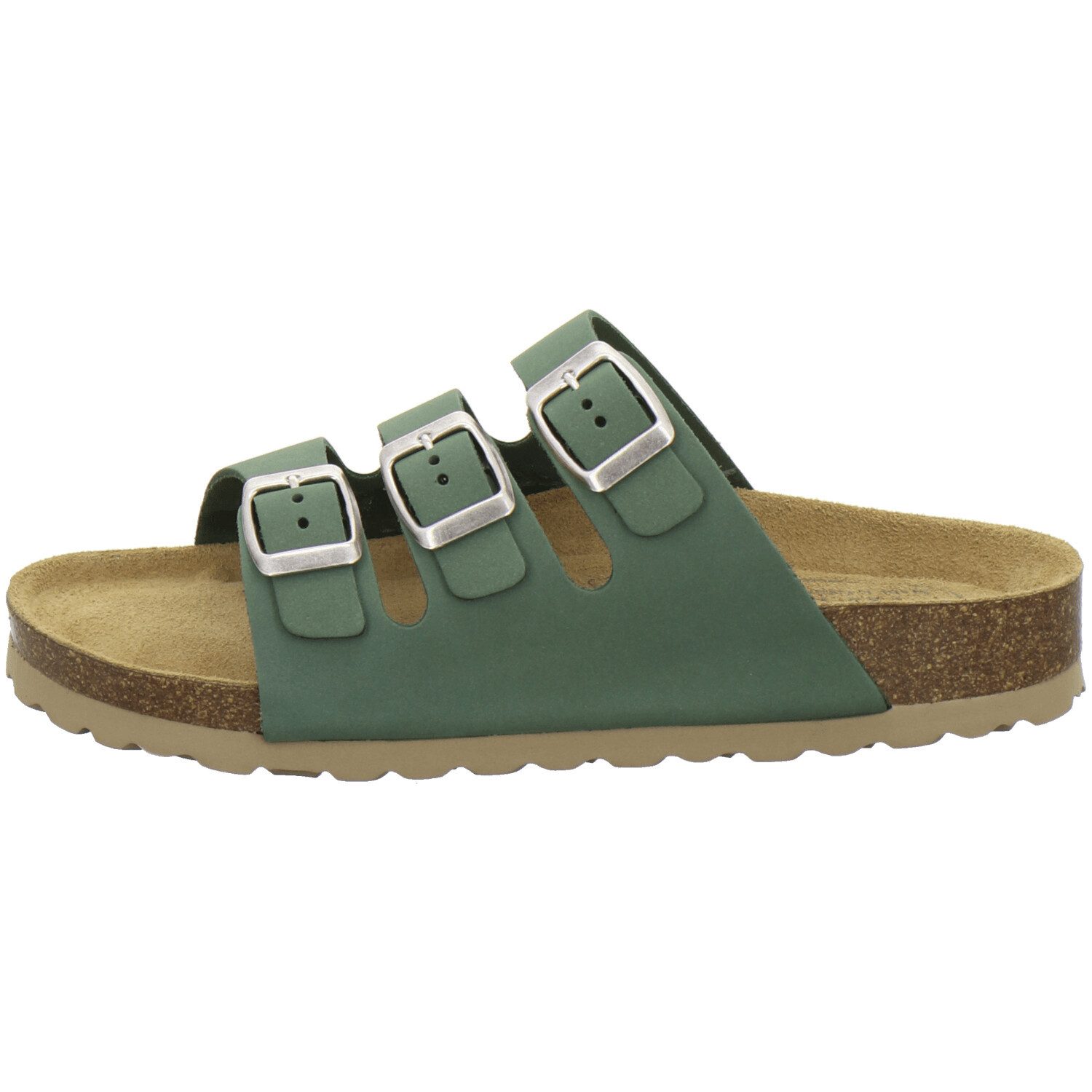 AFS-Schuhe 213369 Dreischnaller Pantolette für Damen mit Fußbett, bequeme Sandalen aus Leder