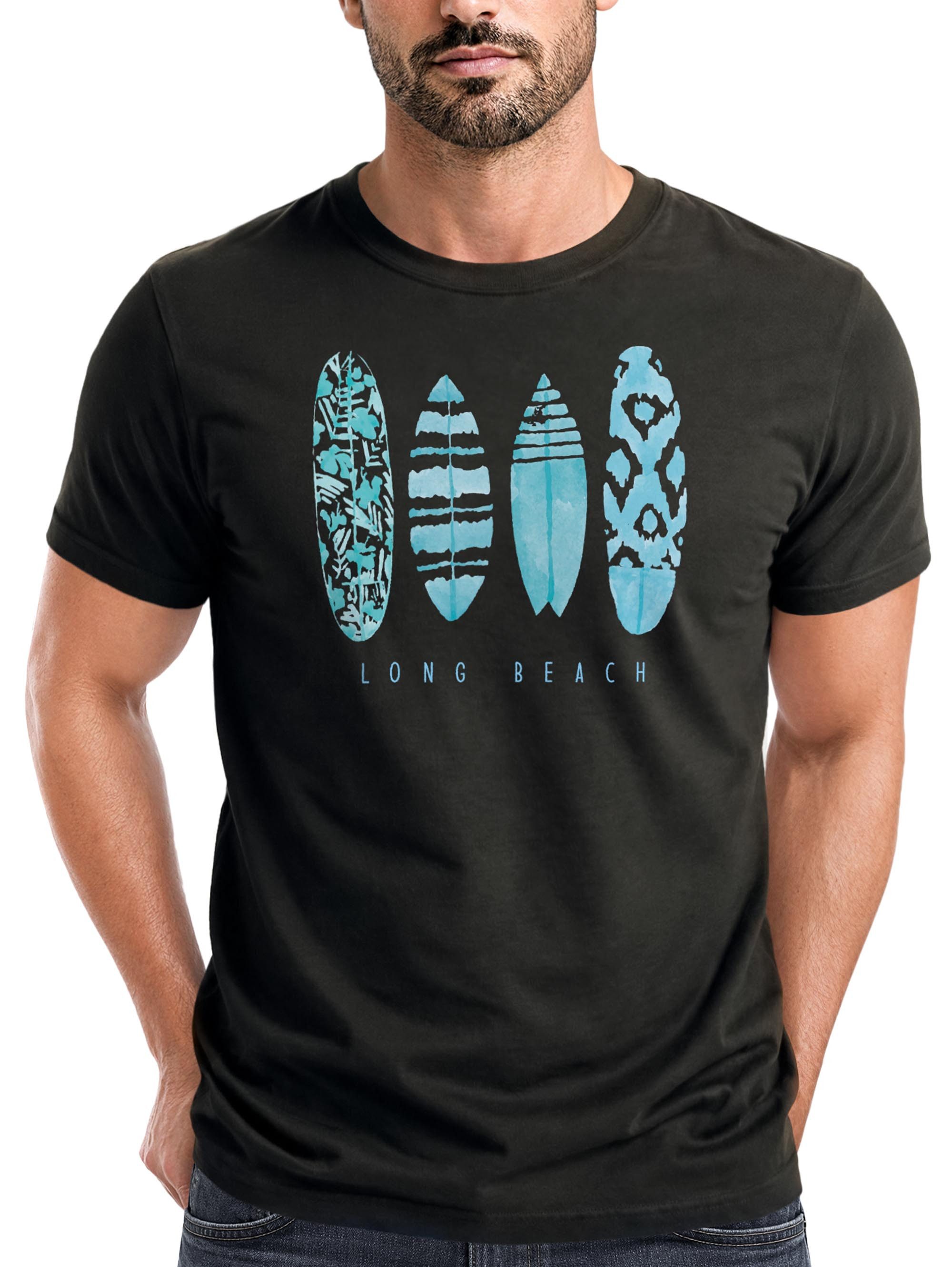 Neverless Print-Shirt Herren T-Shirt Surfing Fashion Aufdruck Long Beach Surfboard Sommer mit Print