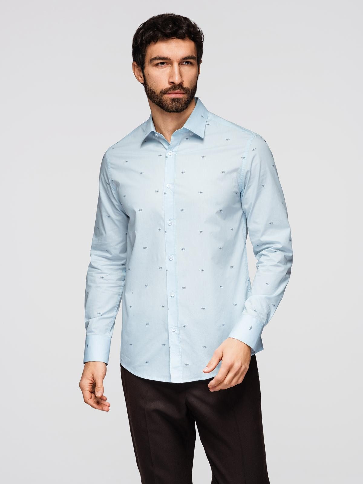 OMBRE Langarmhemd Herrenhemd Slim Fit aus Baumwolle mit Allover-Print