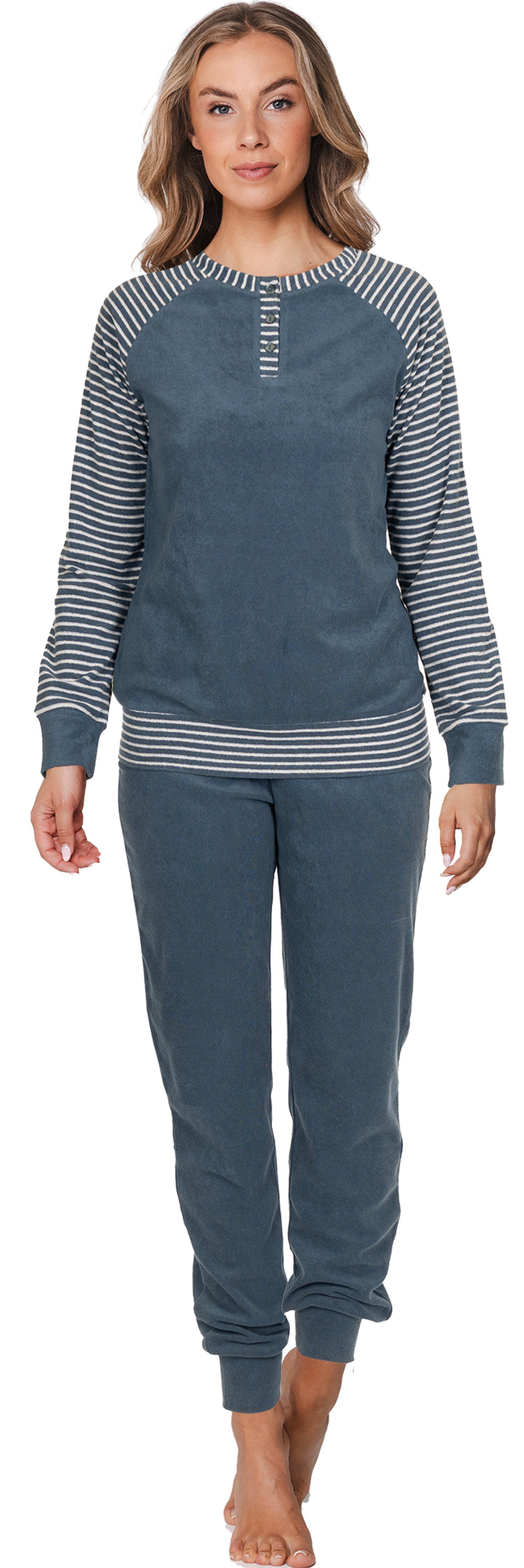 Schlafanzug Damen Frottee Pyjama Warm