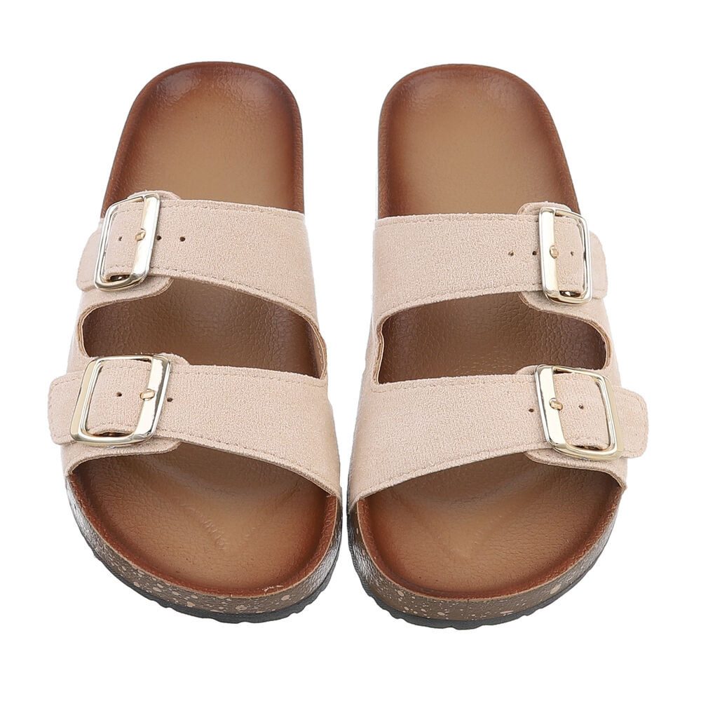 Ital-Design Damen Mules Freizeit Pantolette (86192766) Flach Pantoletten in Beige