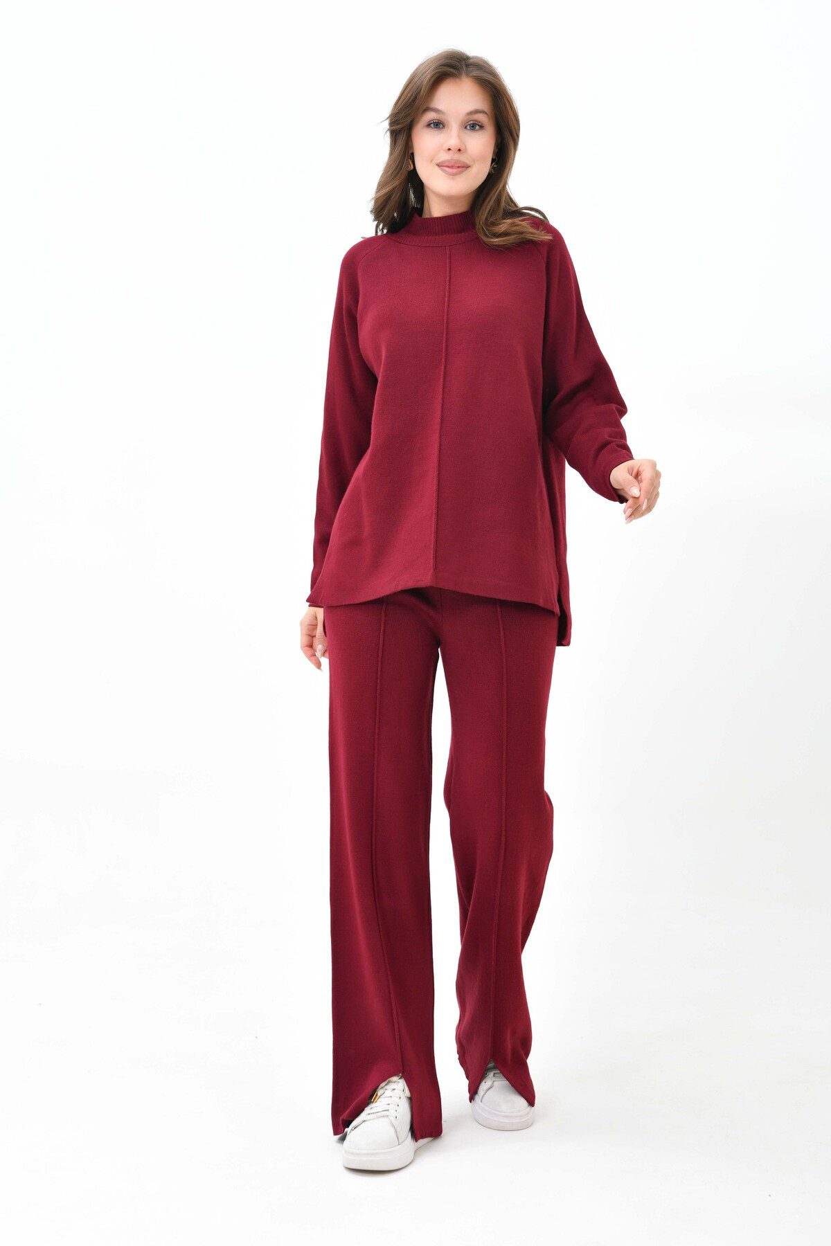 WOMAN VISION Blusentop Strickset aus hochgeschlossenem Pullover und hochgeschnittener Hose mi