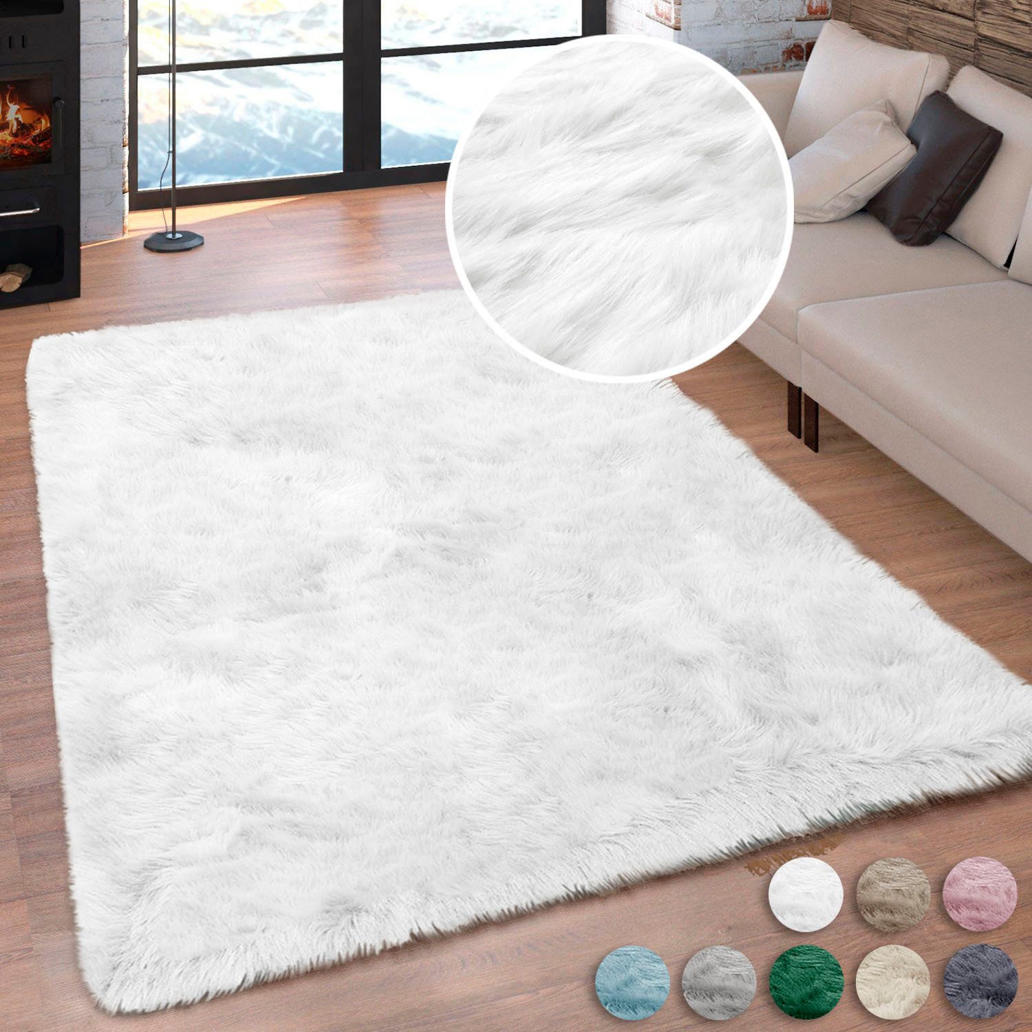 my home Hochflor-Teppich Valeria, Fellteppich, kuschelig, flauschig, rechteckig, Höhe: 60 mm, Kunstfell, weiche Teppiche, Wohnzimmer, Schlafzimmer, Esszimmer