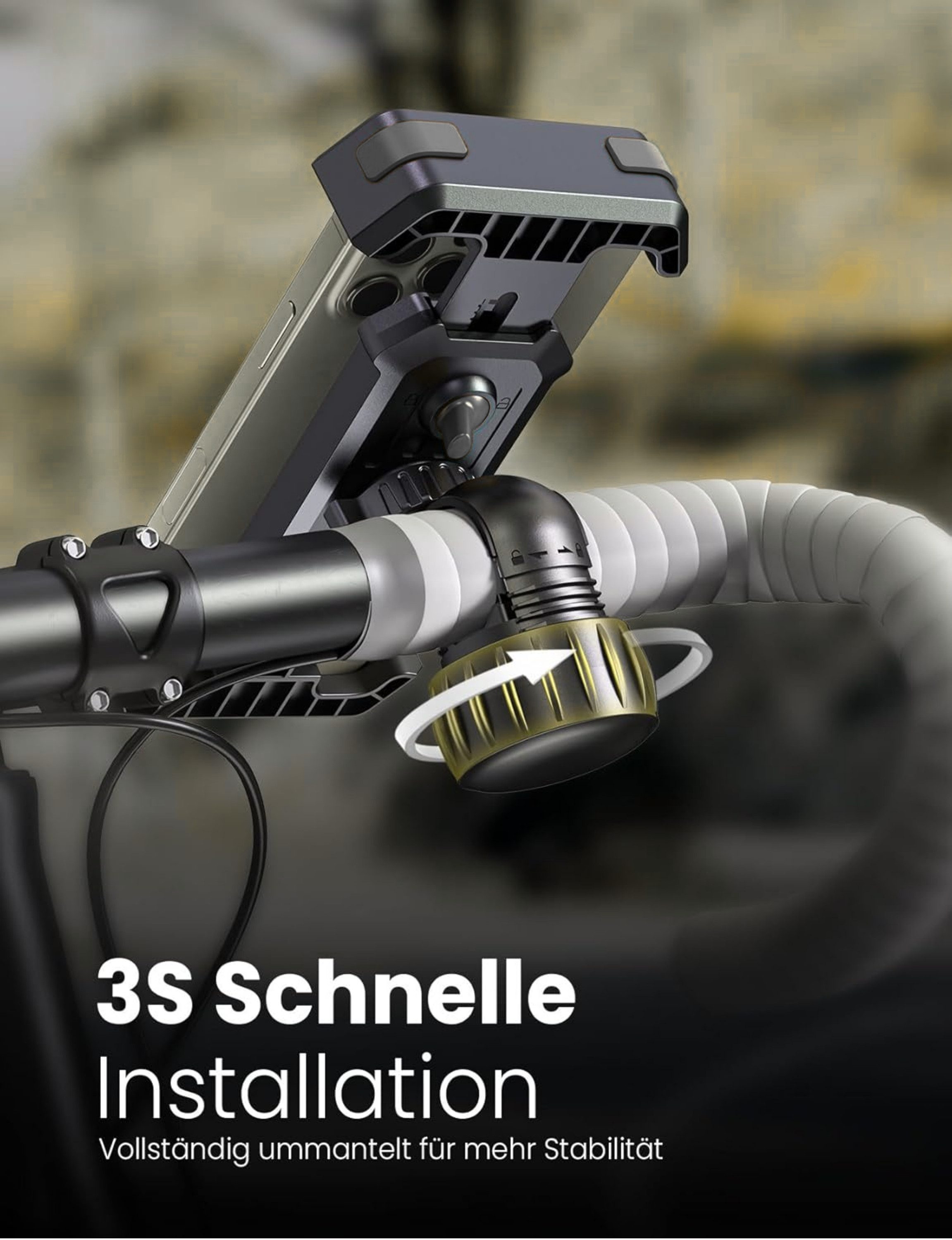 RUHE Handy-Halterung Fahrrad Handyhalterung Motorrad Kinderwagen E-Scooter mit Stoßdämpfer, (bis 8 Zoll, 360° Drehbar EXTREM FEST freie Tasten kompatibel mit iPhone Samsung, 1-tlg., Universal, Smartphone-Halterung Handyhalter Lenker Kameraschutz, Wetterfest Feste Handyhalterung E-Scooter Fahrrad Motorrad Kinderwagen)