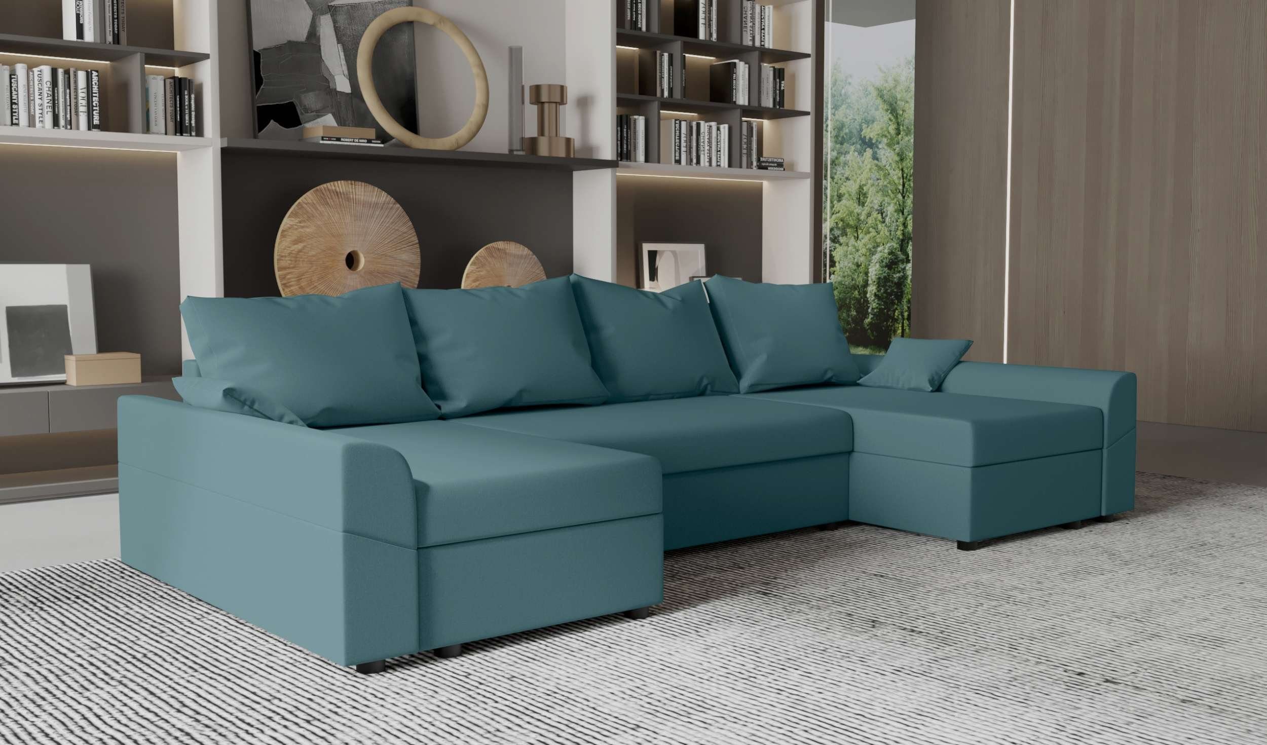 Wohnlandschaft Modern mit mit Carolina, Sitzkomfort, U-Form, Stylefy Bettkasten, Eckcouch, Sofa, Design Bettfunktion,