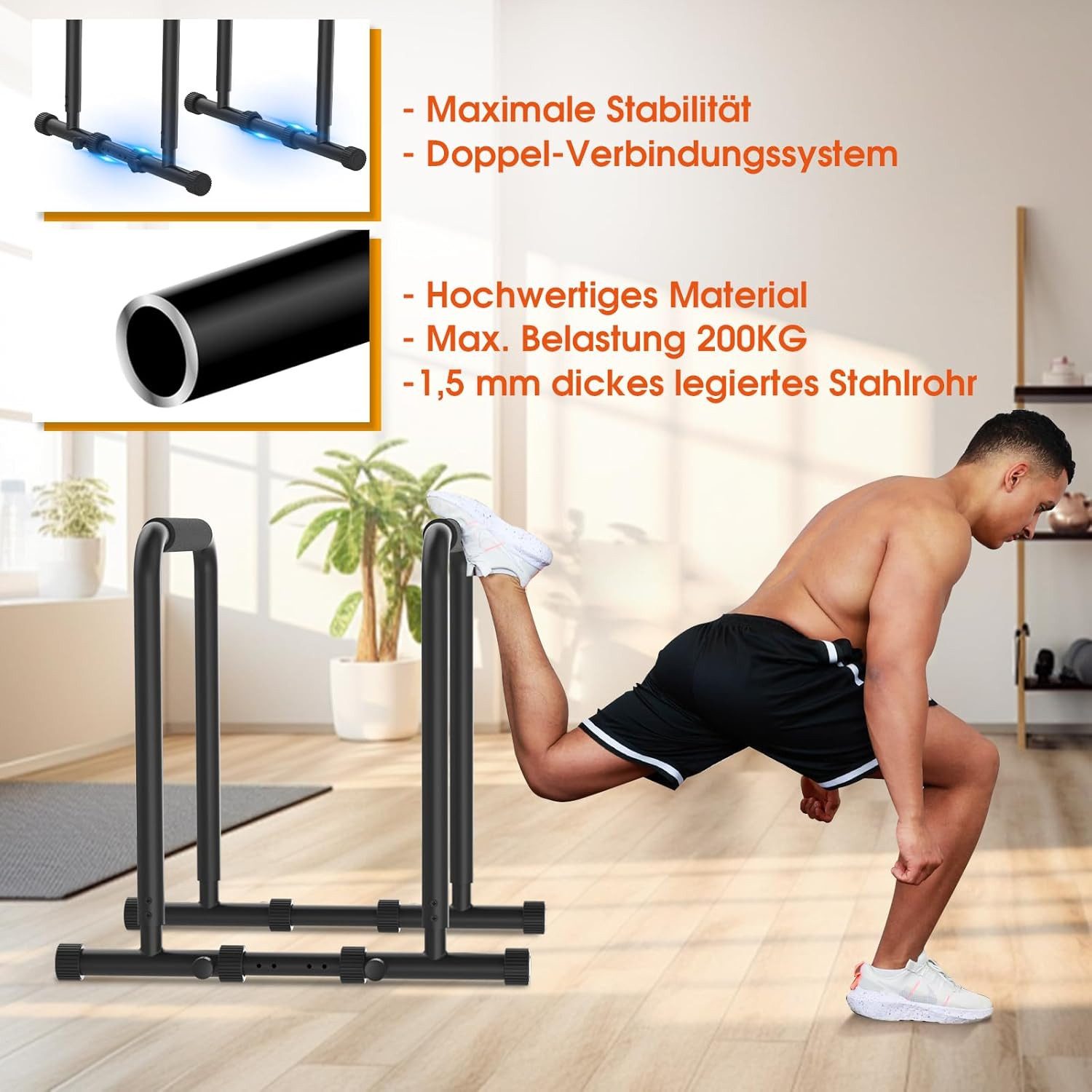 DH FitLife Liegestützgriffe Dip Barren Bars (Dip Station, Max. Belastung 500 KG, Kraftstation Fitnessgerät für Zuhause, Parallettes Calisthenics Training Equipment), Krafttraining 80-100 cm individuell verstellbar