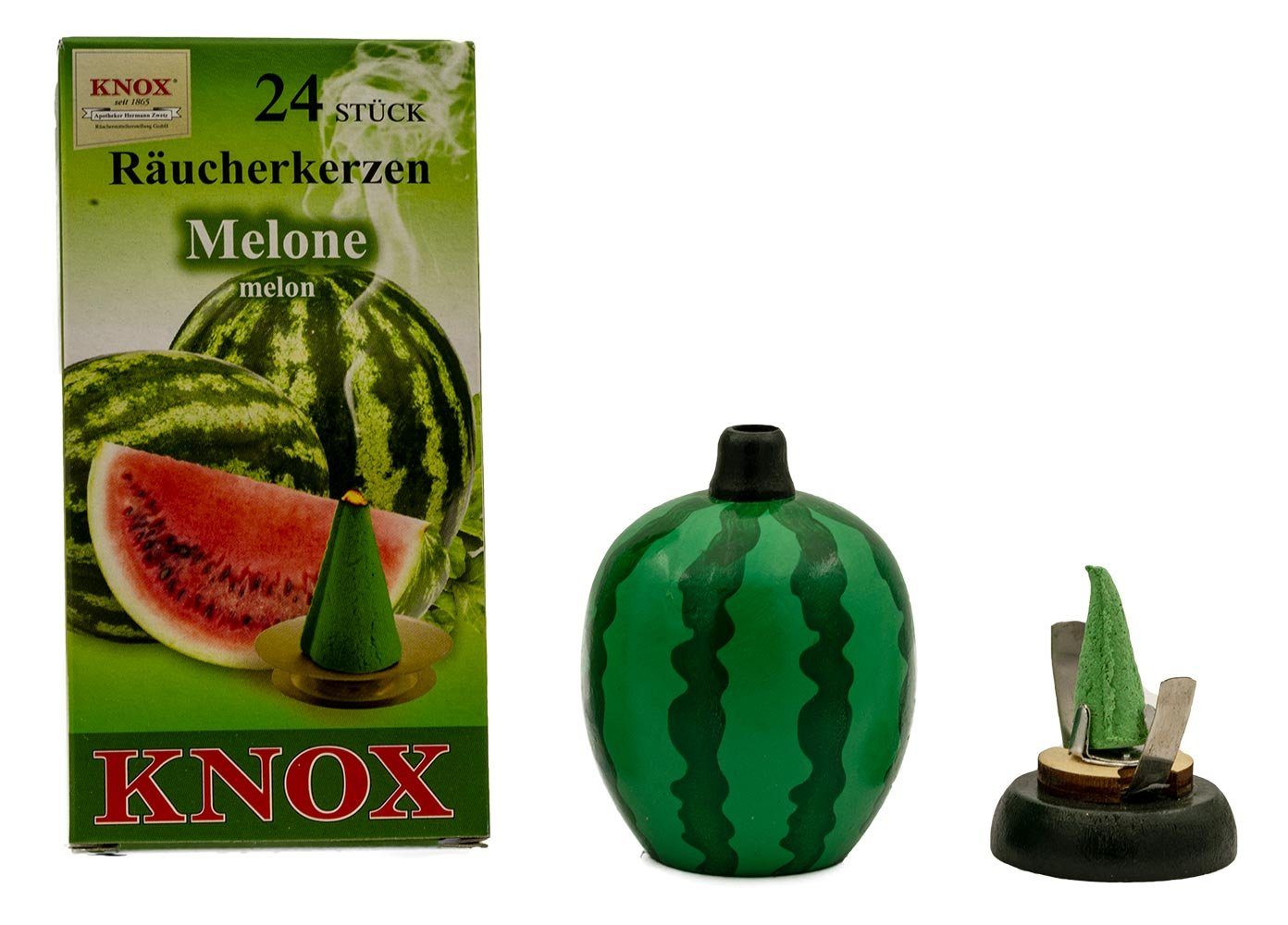 KNOX Räucherhaus Melonen-Set, Melonen-Räucherfigur inkl. 24 Räucherkerzen mit Melonen-Duft
