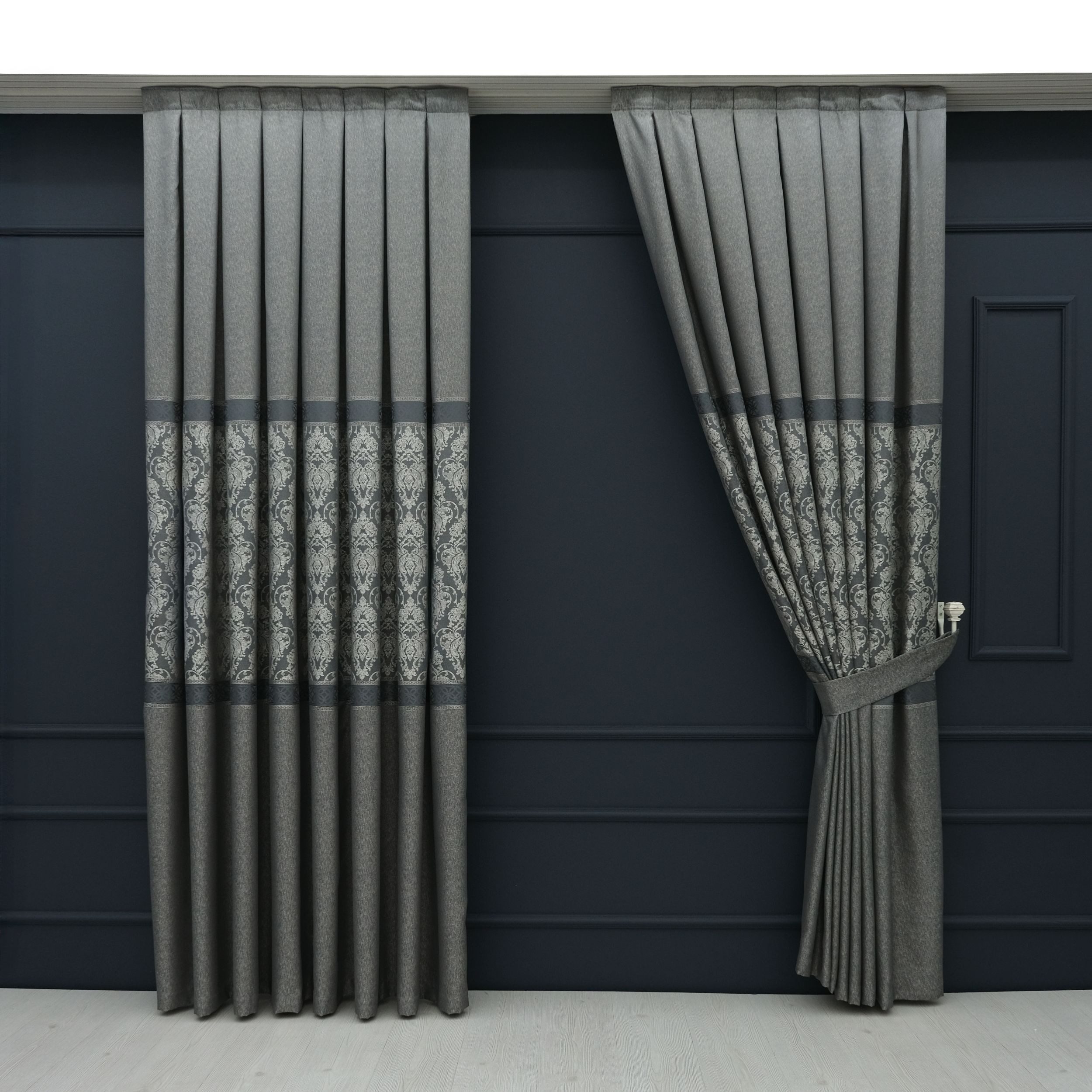 Gardinen by Justyna Vorhang 2er Fon Seiten Schal Set Grau (4 St), Kräuselband, verdunkelnd, Fertiggardine,Hochwertiggardine,Turkischegardine,Falten,Pileli Perde