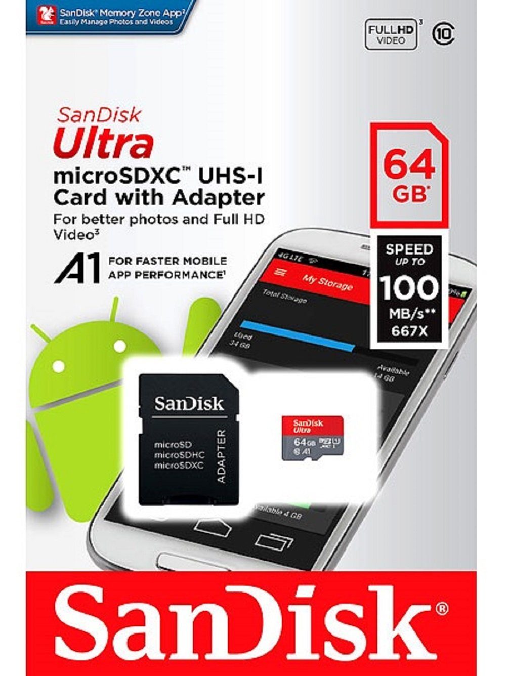 Sandisk SanDisk Ultra® 64GB Micro SD Speicherkarte mit SD Adapter Micro SD-Karte