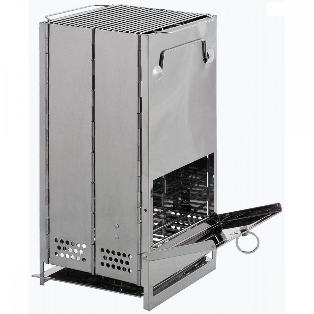 FoxOutdoor Gaskocher Raketenofen, mit Rost, faltbar, groß, Edelstahl, (Set), Packmaß: ca. 43 x 20 x 5 cm (H x B x T)