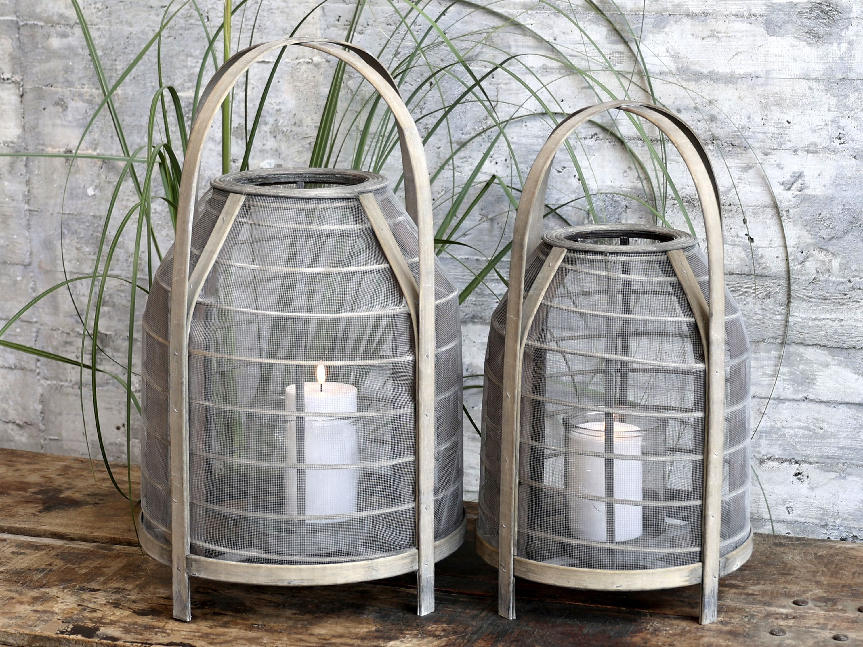 Chic Antique Kerzenhalter Chic Antique - Laterne geflochten mit Netz Windlicht H 54cm Grau