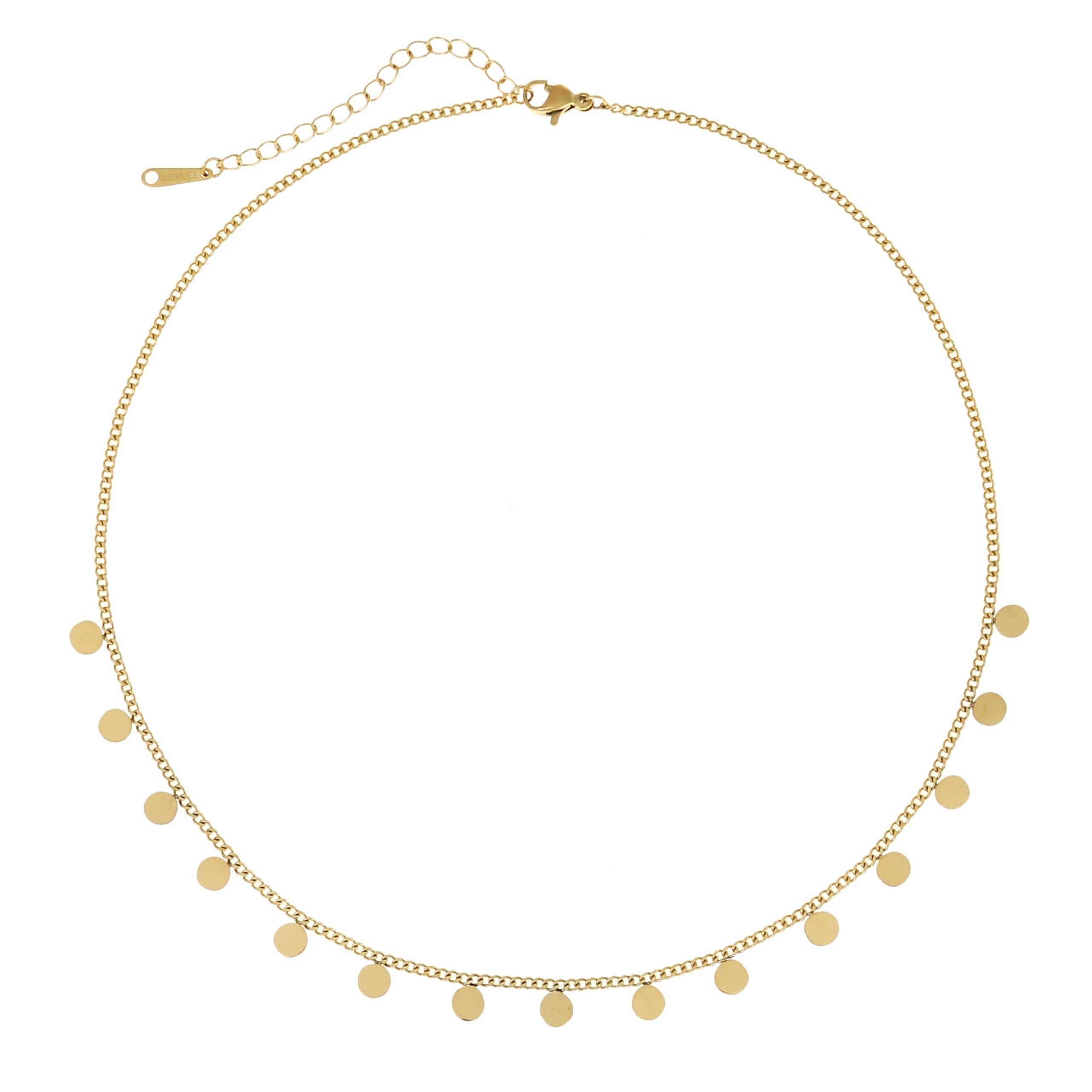 Made by Nami Edelstahlkette Damen Kette in Gold mit kleinen runden Plättchen, Geschenke für Frauen Schmuck Damen 40 + 5 cm Länge