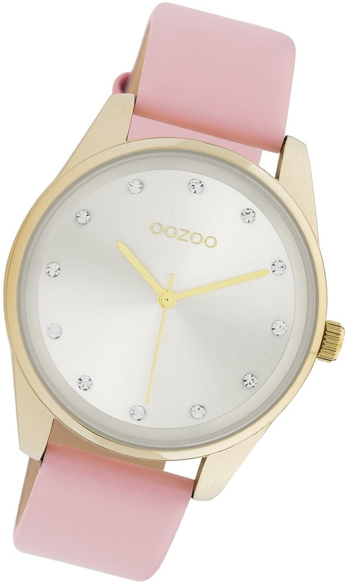Damenuhr Armbanduhr Damen rundes (ca. pink, OOZOO Timepieces, Quarzuhr mittel 38mm) Oozoo Lederarmband Gehäuse,