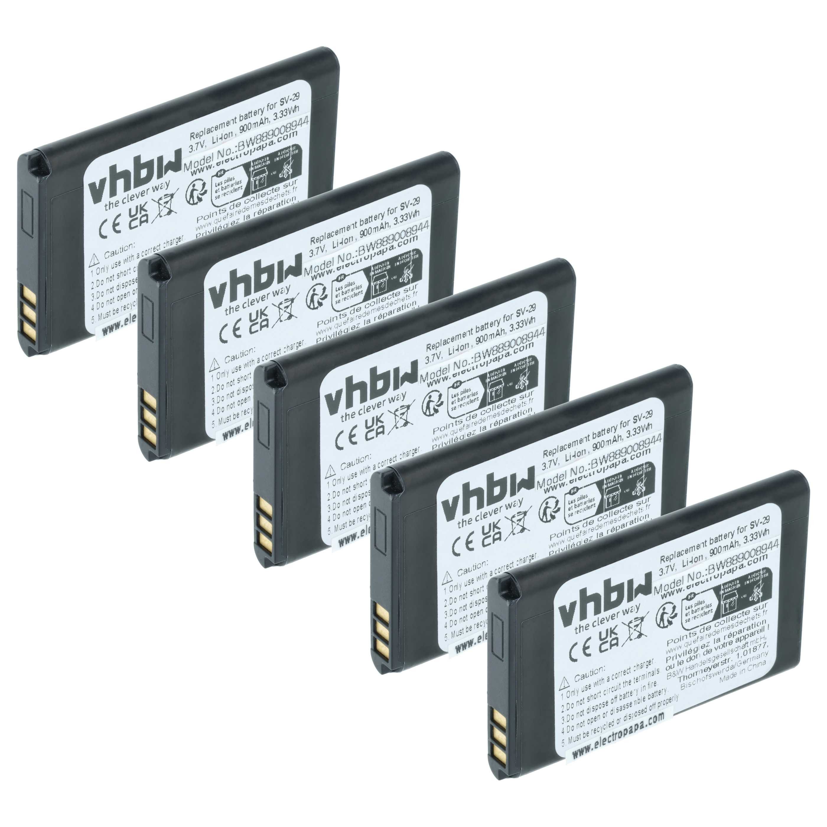 vhbw Akku Ersatz für MMDR 12, MP-S-A1, RCB215, BS-16, A051 für Babyphone Smartphone-Akku Akku Li-Ion 900 mAh (3,7 V, 5 St), Leistungsfähige Austausch-Akkus für Telefon, Smartphone