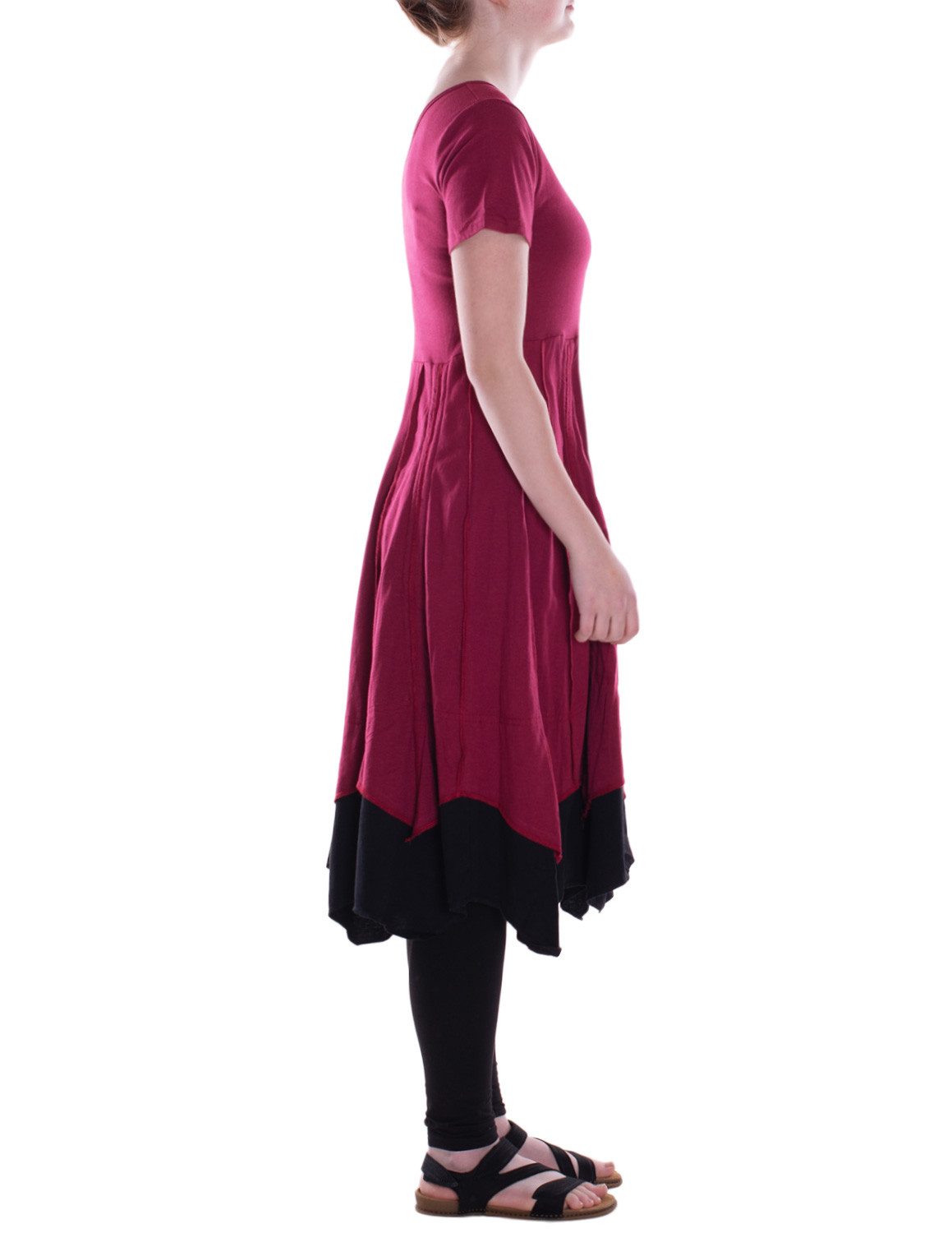 Vishes Midikleid Damen knielanges Kleid Baumwolle Casual Patchwork hohe Taille Alternative Bekleidung, Ethno, Hippie, Retro Style